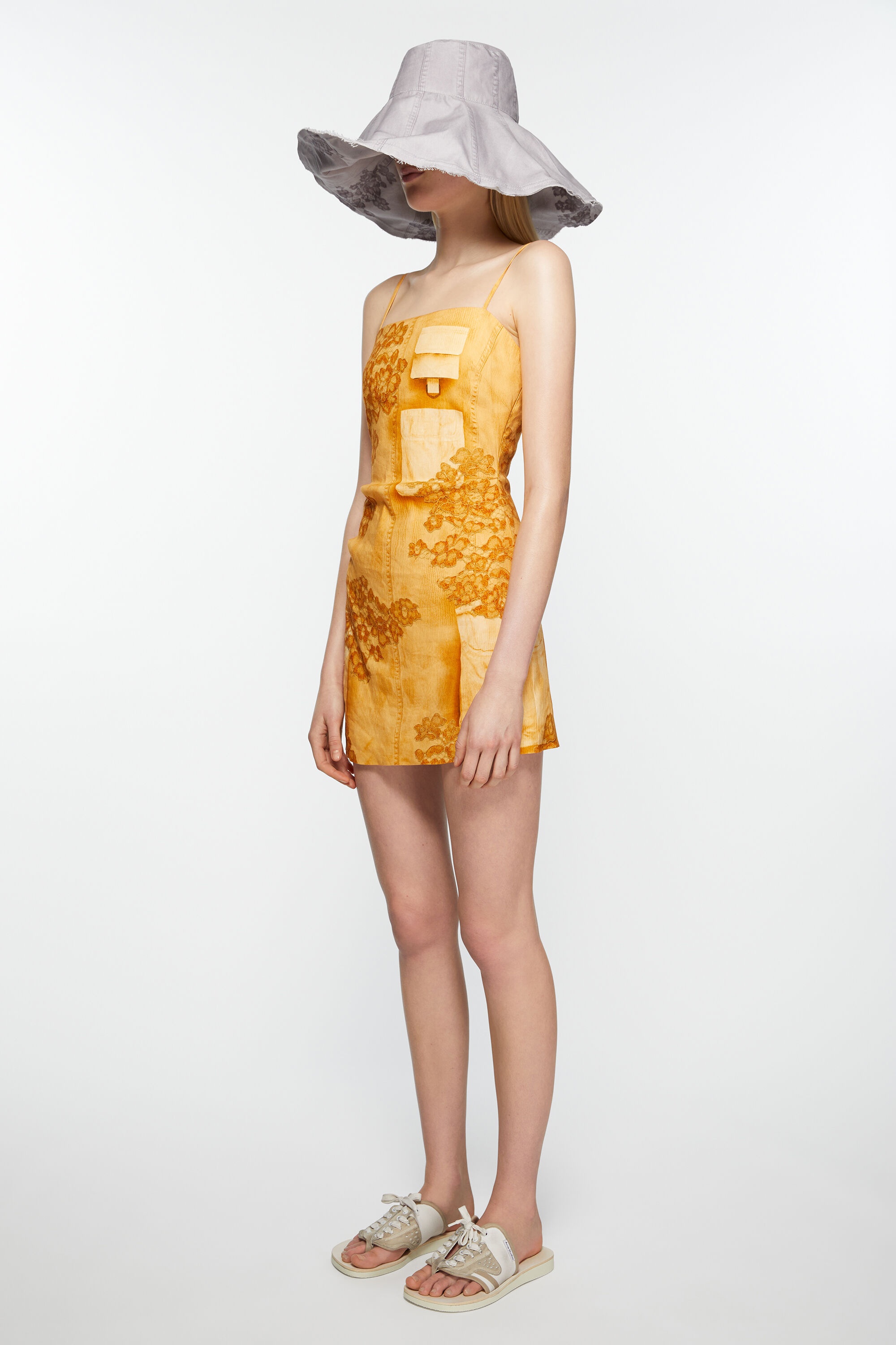 Strap dress trompe l'oeil print - Faded orange - 3