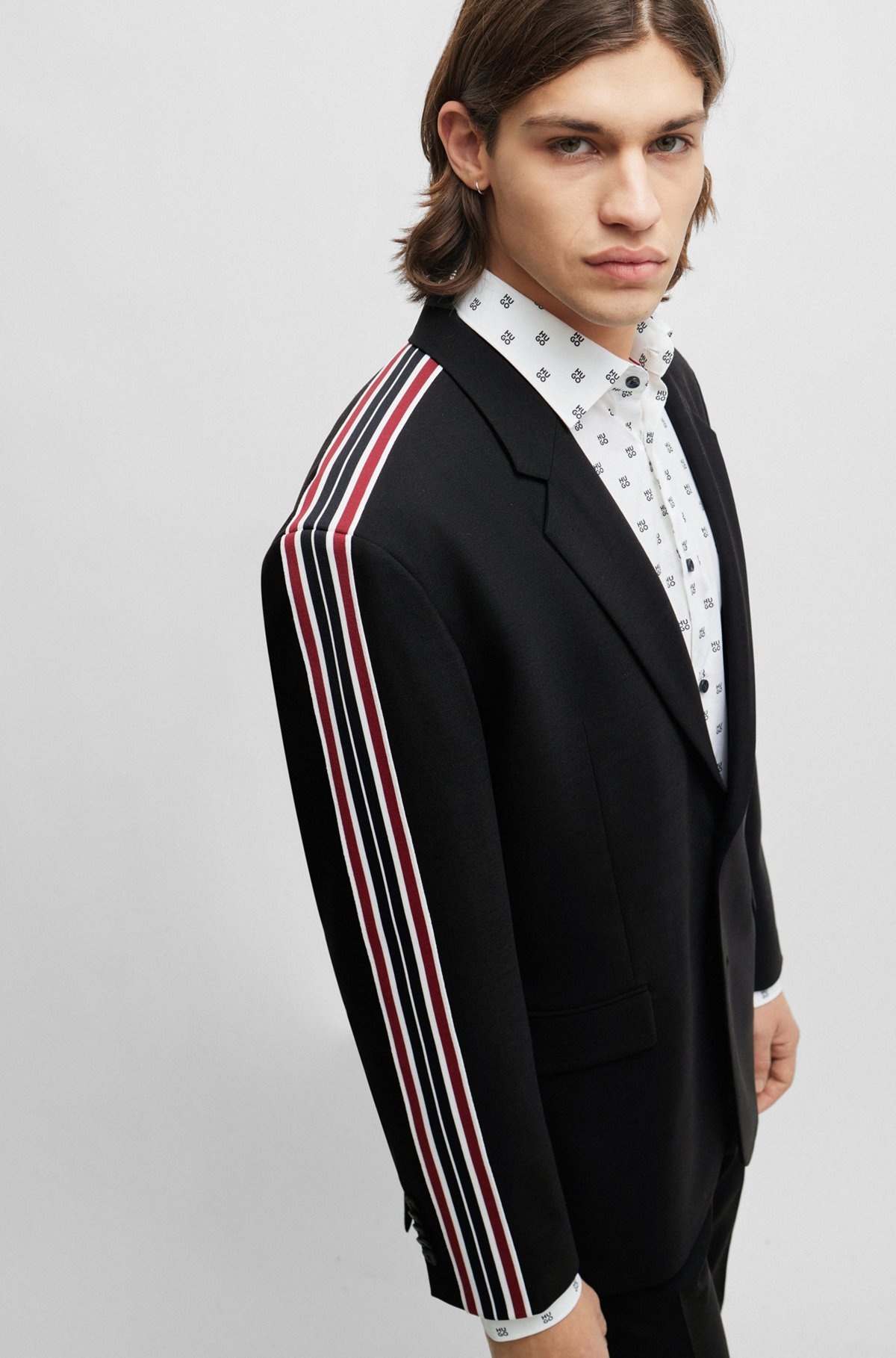 WOOL-BLEND SUIT WITH STRIPED-TAPE TRIMS - 5