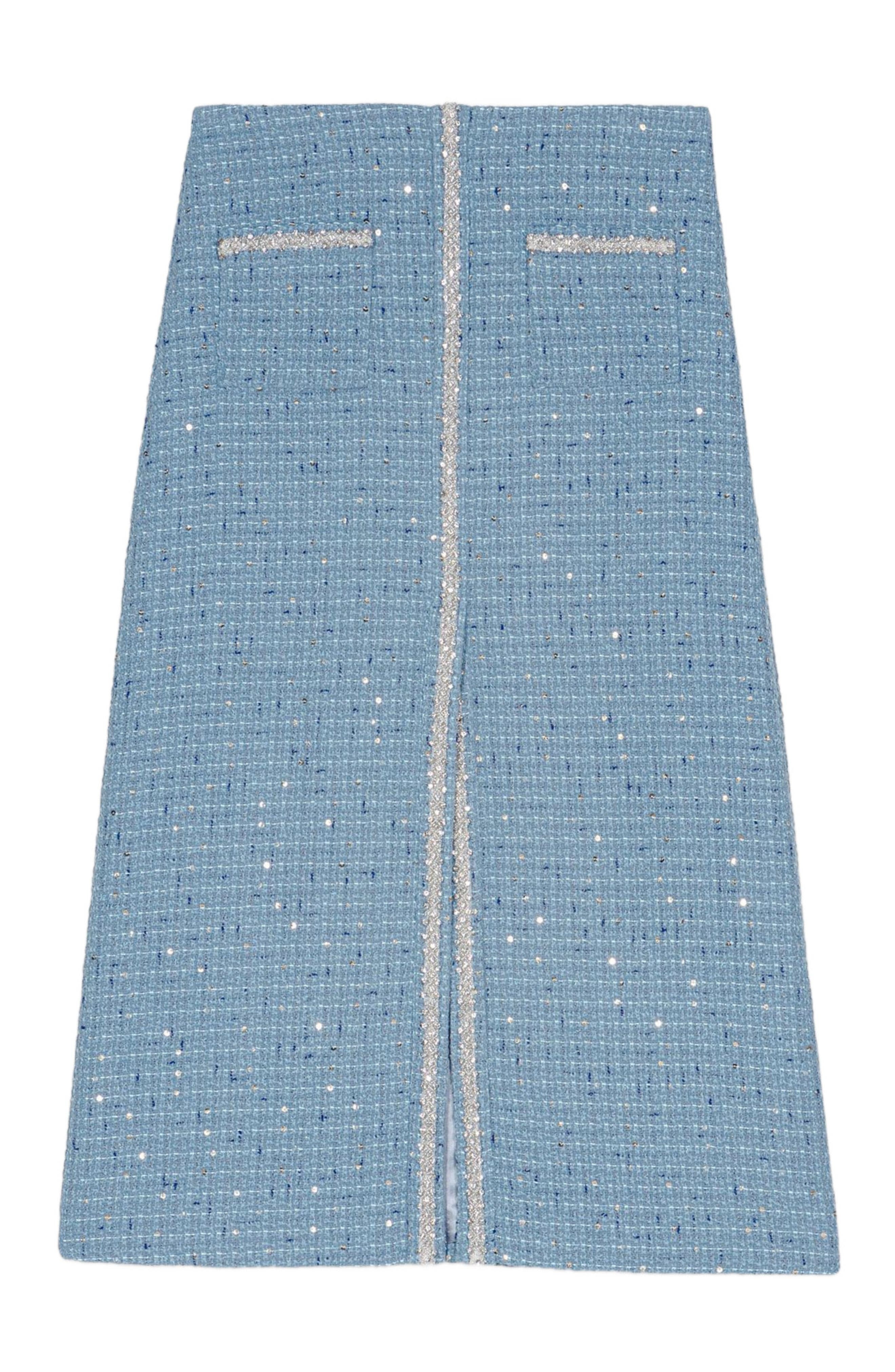 maje Sequin tweed midi skirt in Blue at Nordstrom - 7
