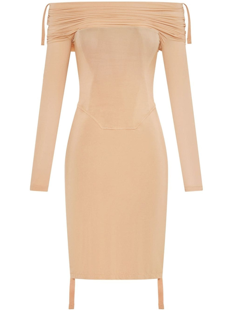 off-shoulder gathered minidress 1
