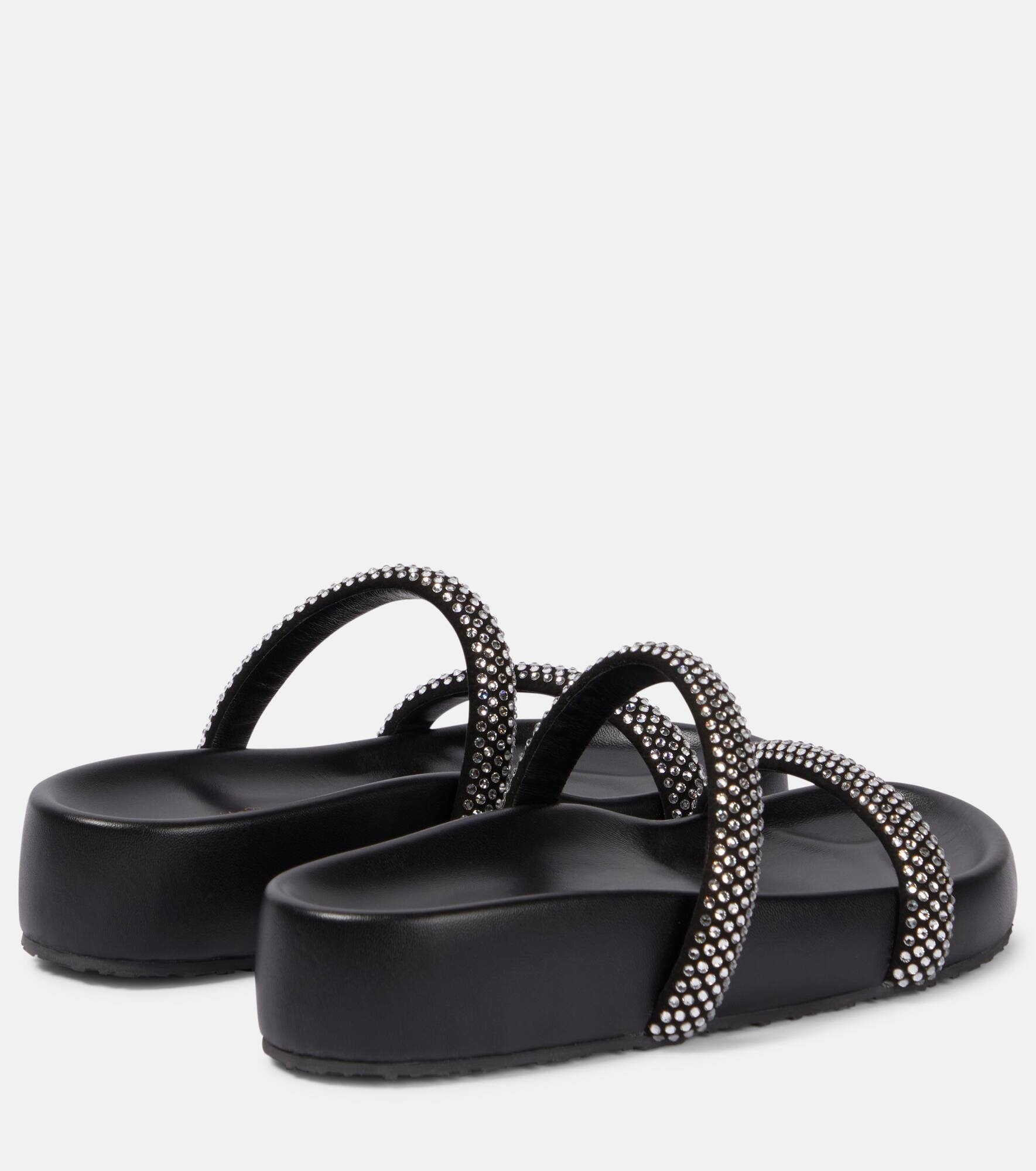 Embellished leather platform slides - 3