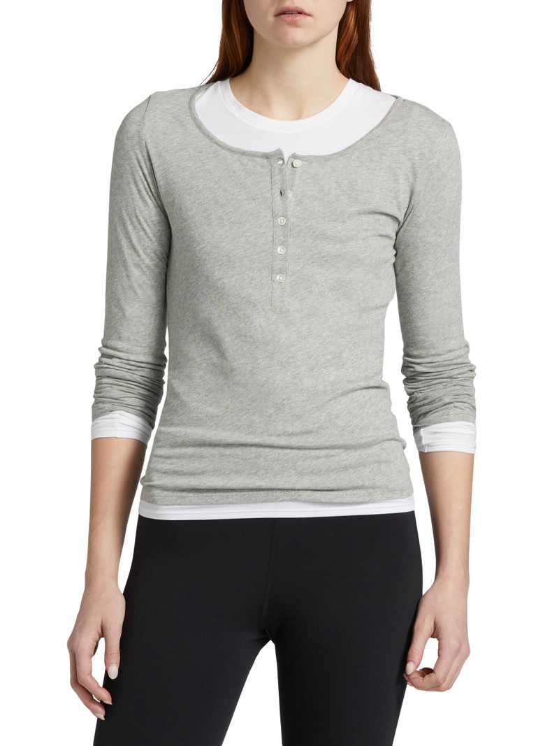 Women's Long & Lean Henley Shirt - Heather Grey 3