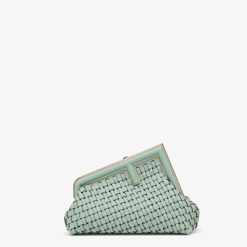 Small Fendi First bag made of finely braided mint green leather, with oversized metal F clasp bound  1