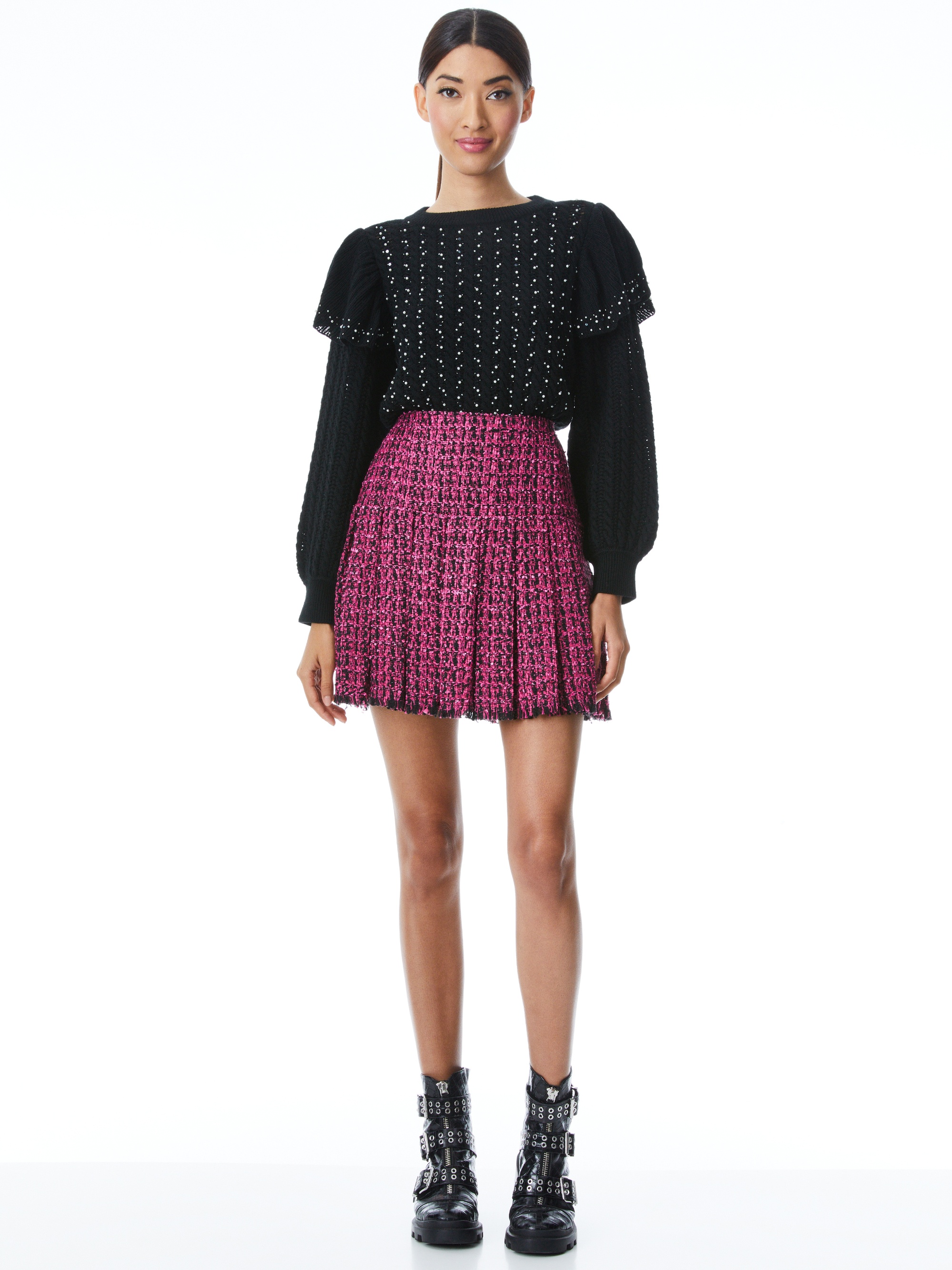 EMILIE PLEATED TWEED MINI SKIRT - 4