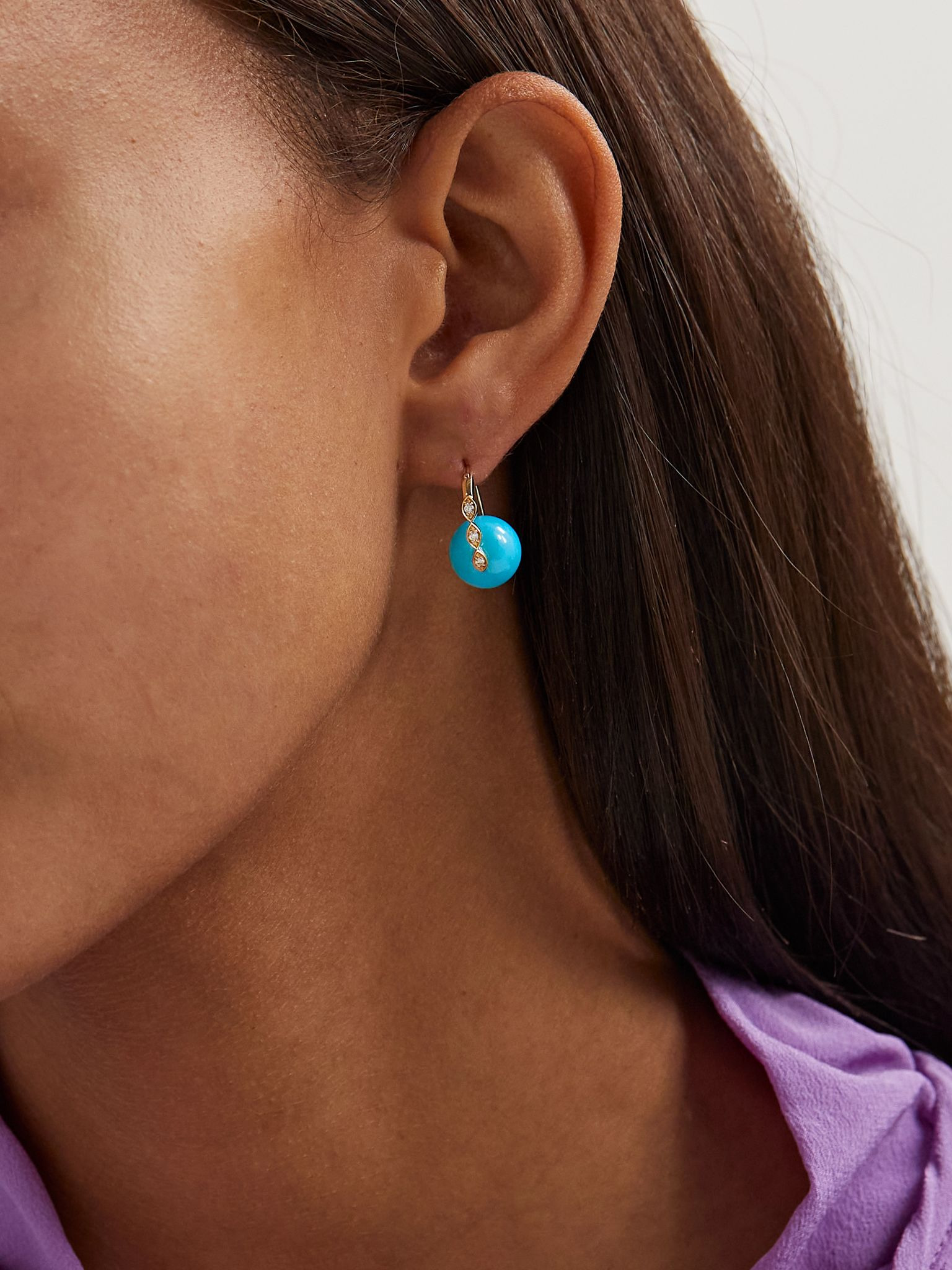 14-karat gold turquoise and diamond earrings Blue - 2