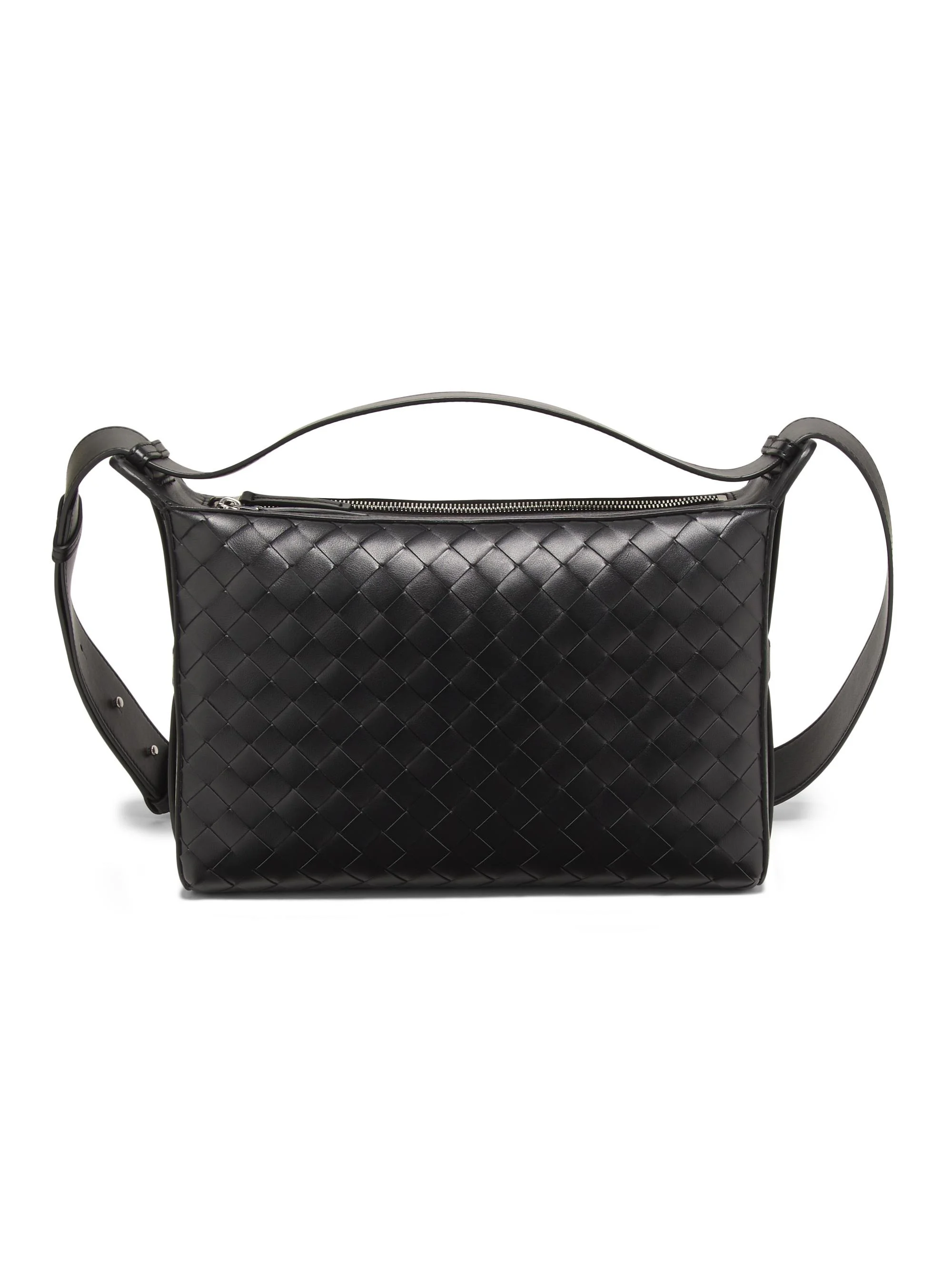 Men's Intrecciato Leather Top Handle Bag - Black Silver - 1
