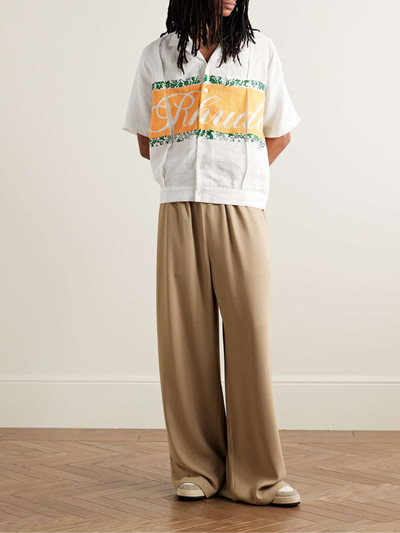 Rhude Convertible-Collar Pleated Logo-Print Linen Shirt outlook