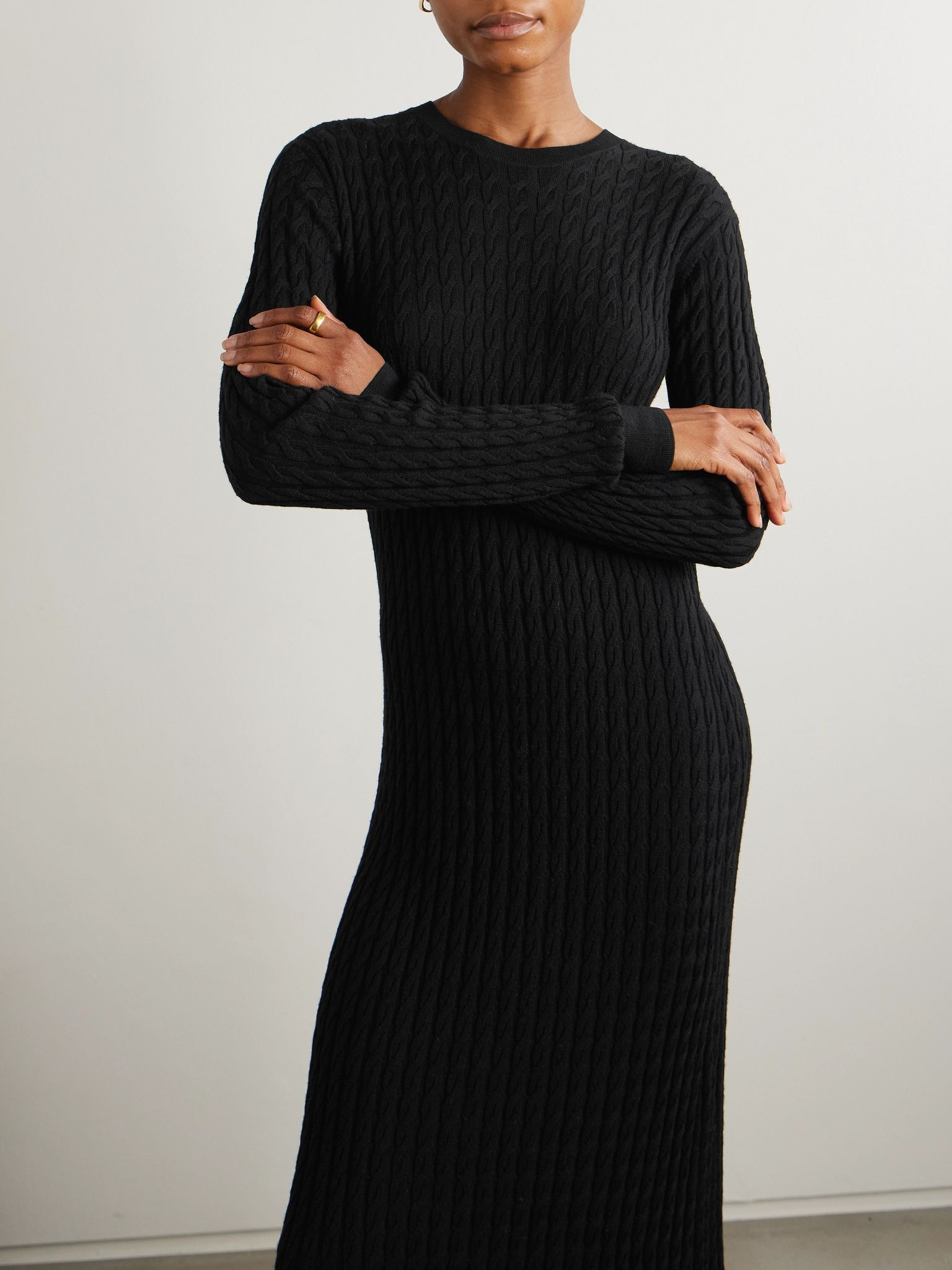 Cable-knit wool maxi dress Black - 3