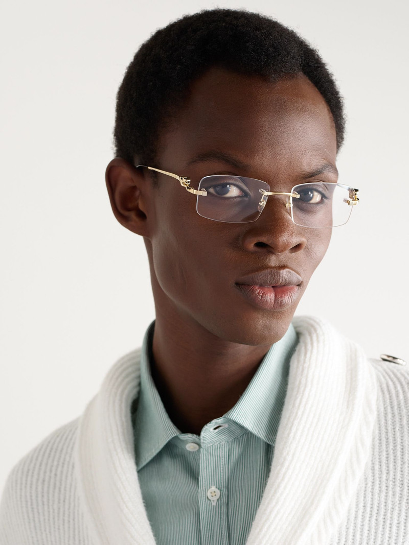 Cartier Panthère Rimless Rectangular-Frame Gold-Tone Optical Glasses Gold outlook