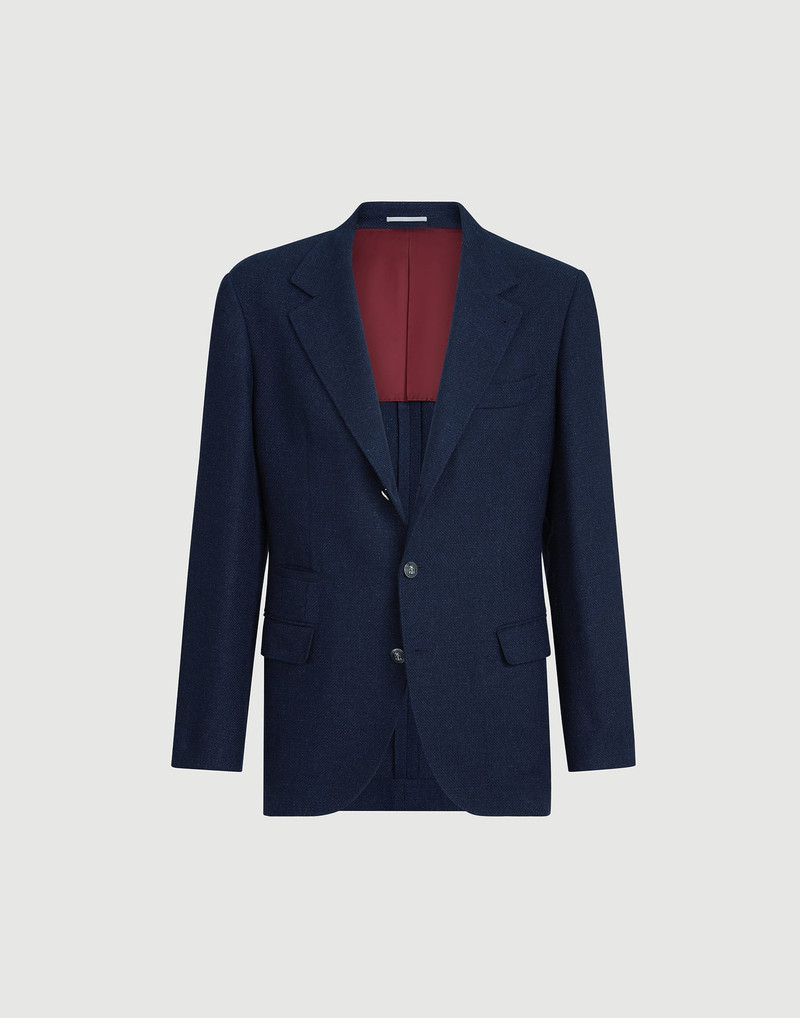 Silk, linen and wool hopsack deconstructed blazer with metal buttons 1