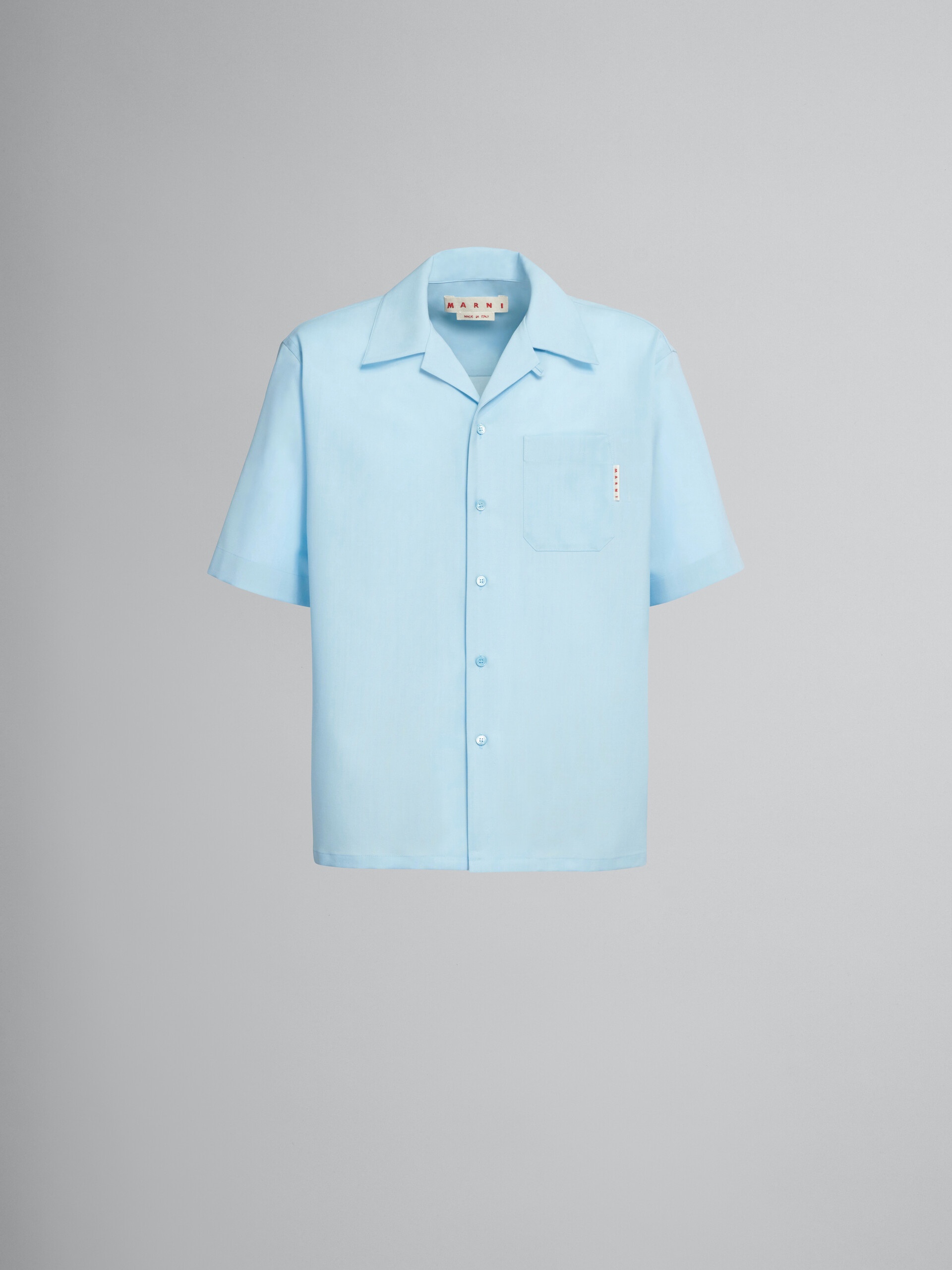LIGHT BLUE TROPICAL WOOL BOWLING SHIRT - 1