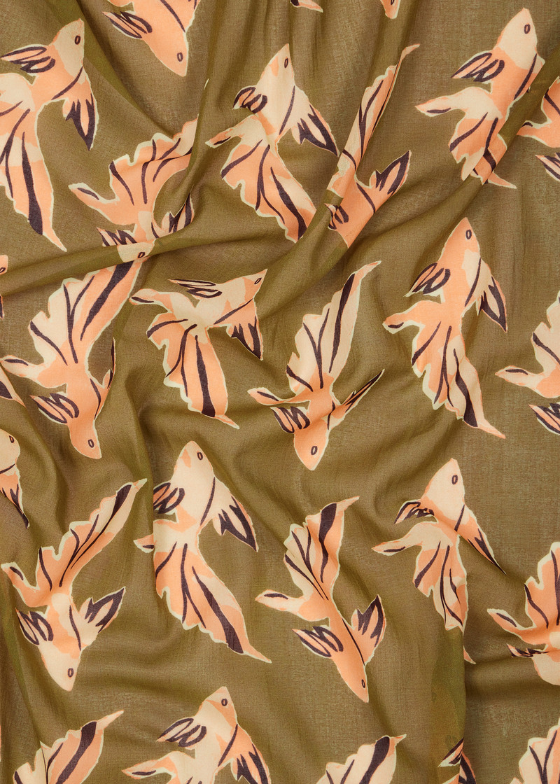 Women's Khaki 'Le Peche Fish' Cotton Scarf 4
