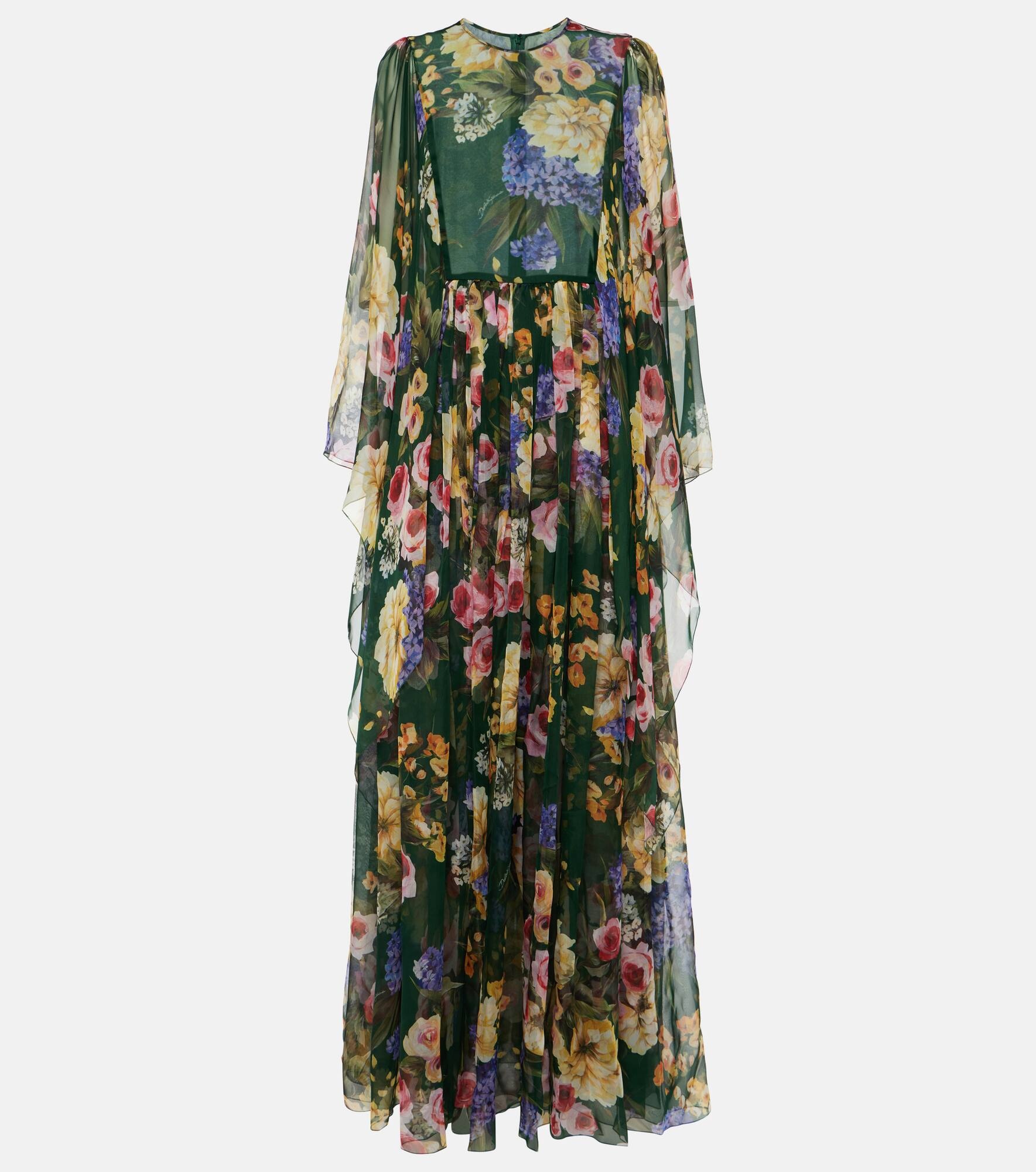 Floral silk chiffon gown - 1