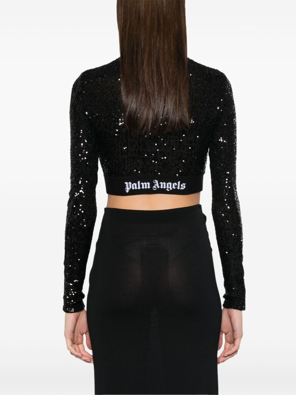 logo-waistband sequined top - 4