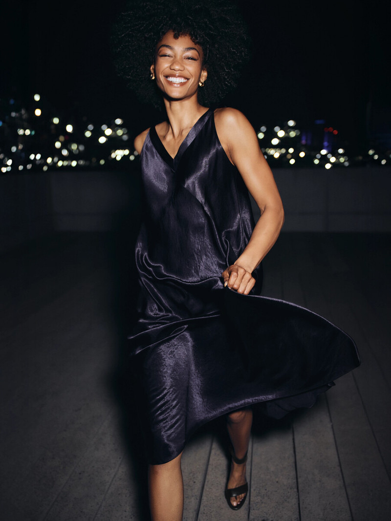 Textured Satin V-Neck Dress 7
