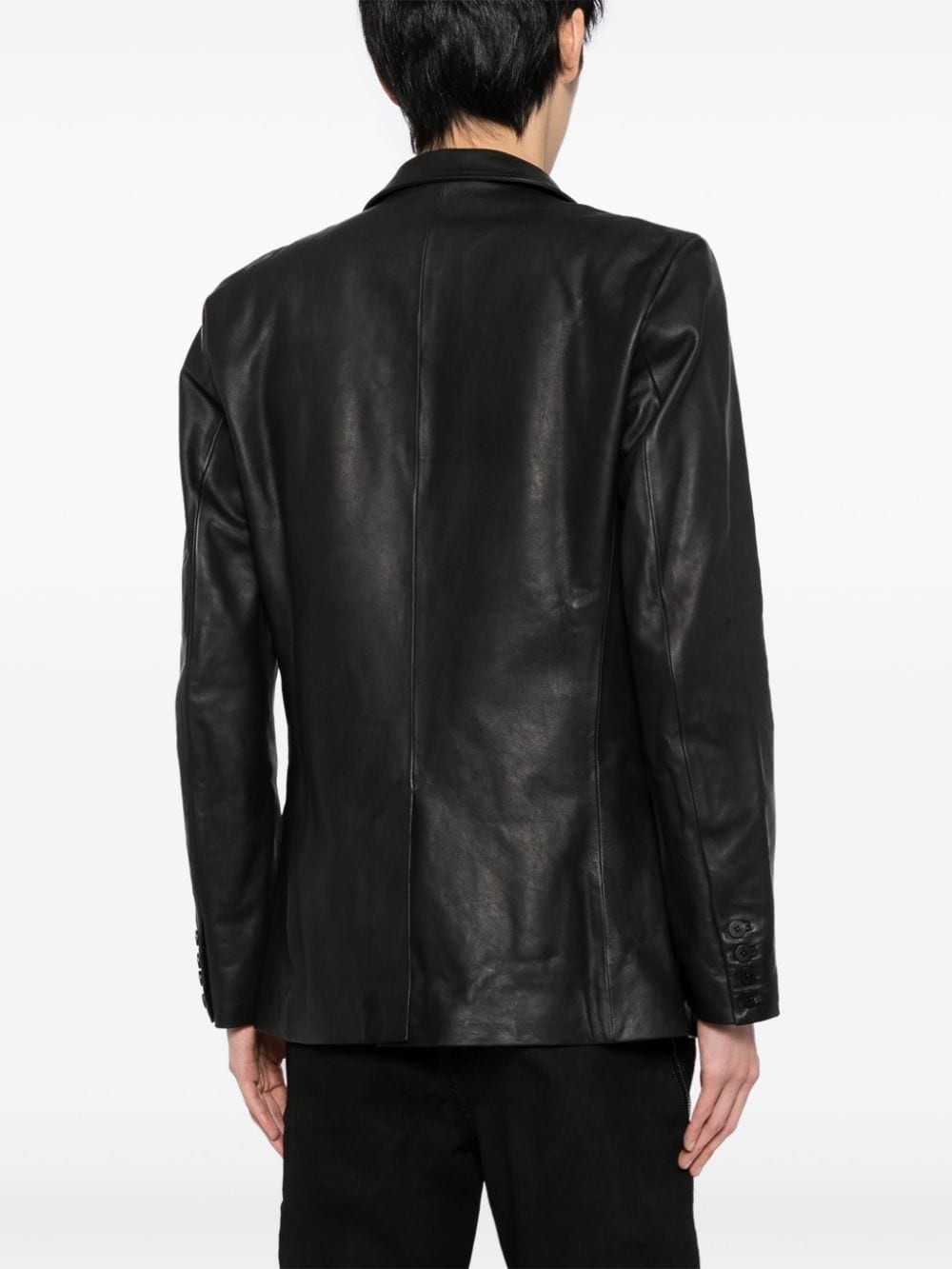 single-breasted leather blazer - 4