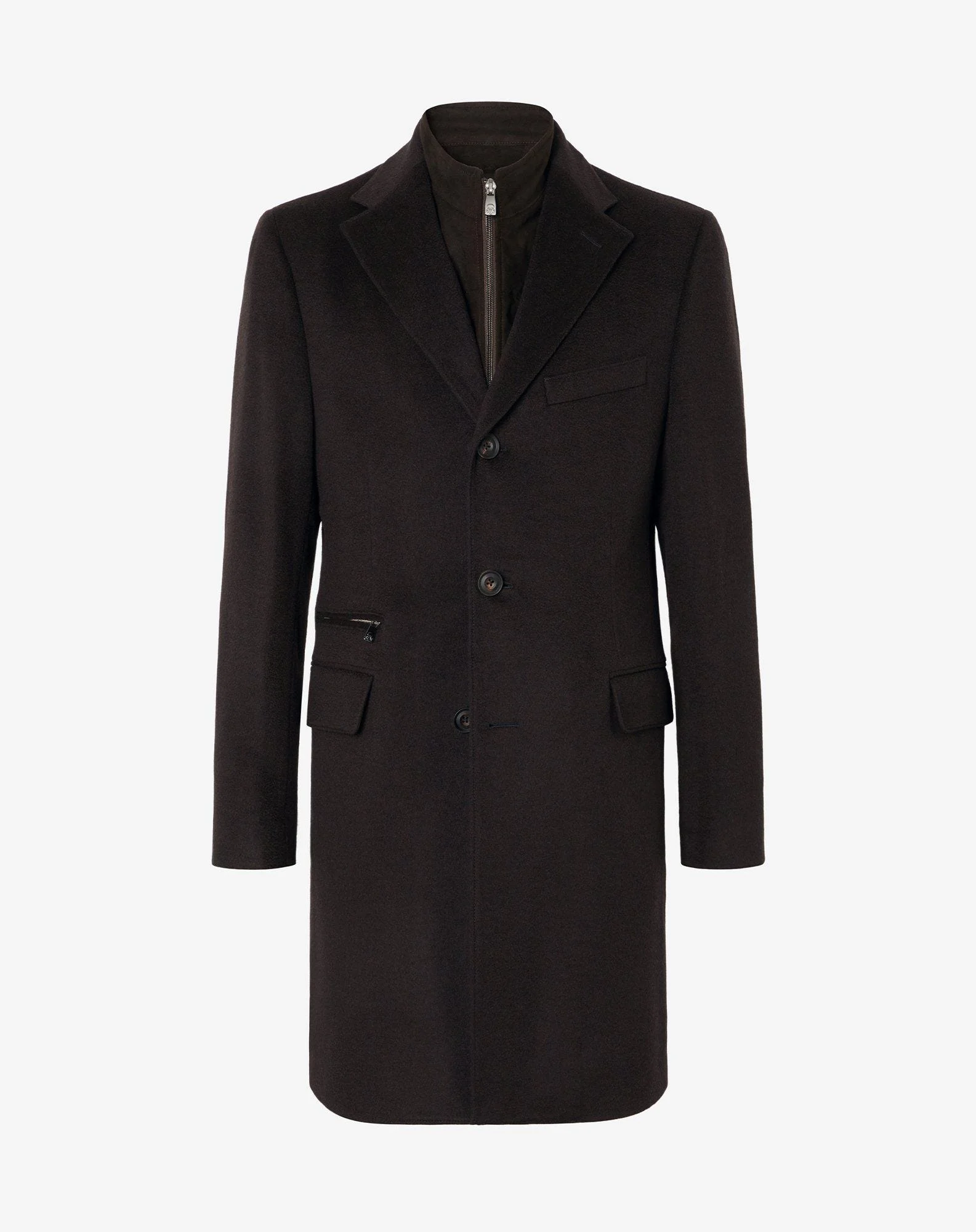 Brown pure wool coat with detachable vest - 1