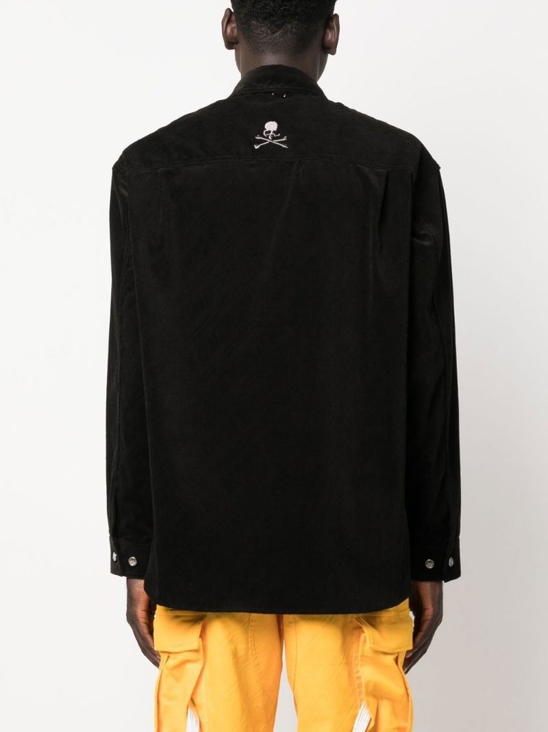 logo-print velvet shirt jacket - 4