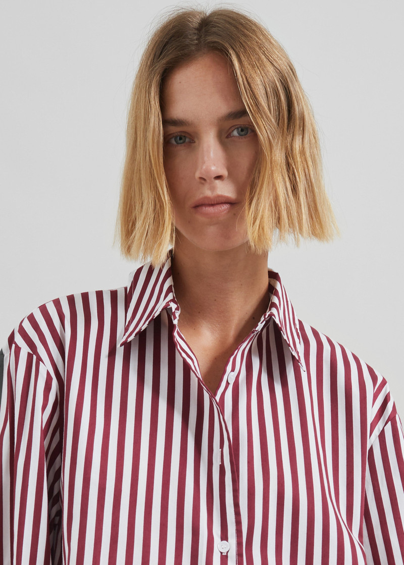 Peri Striped Poplin Shirt - Burgundy/White 7