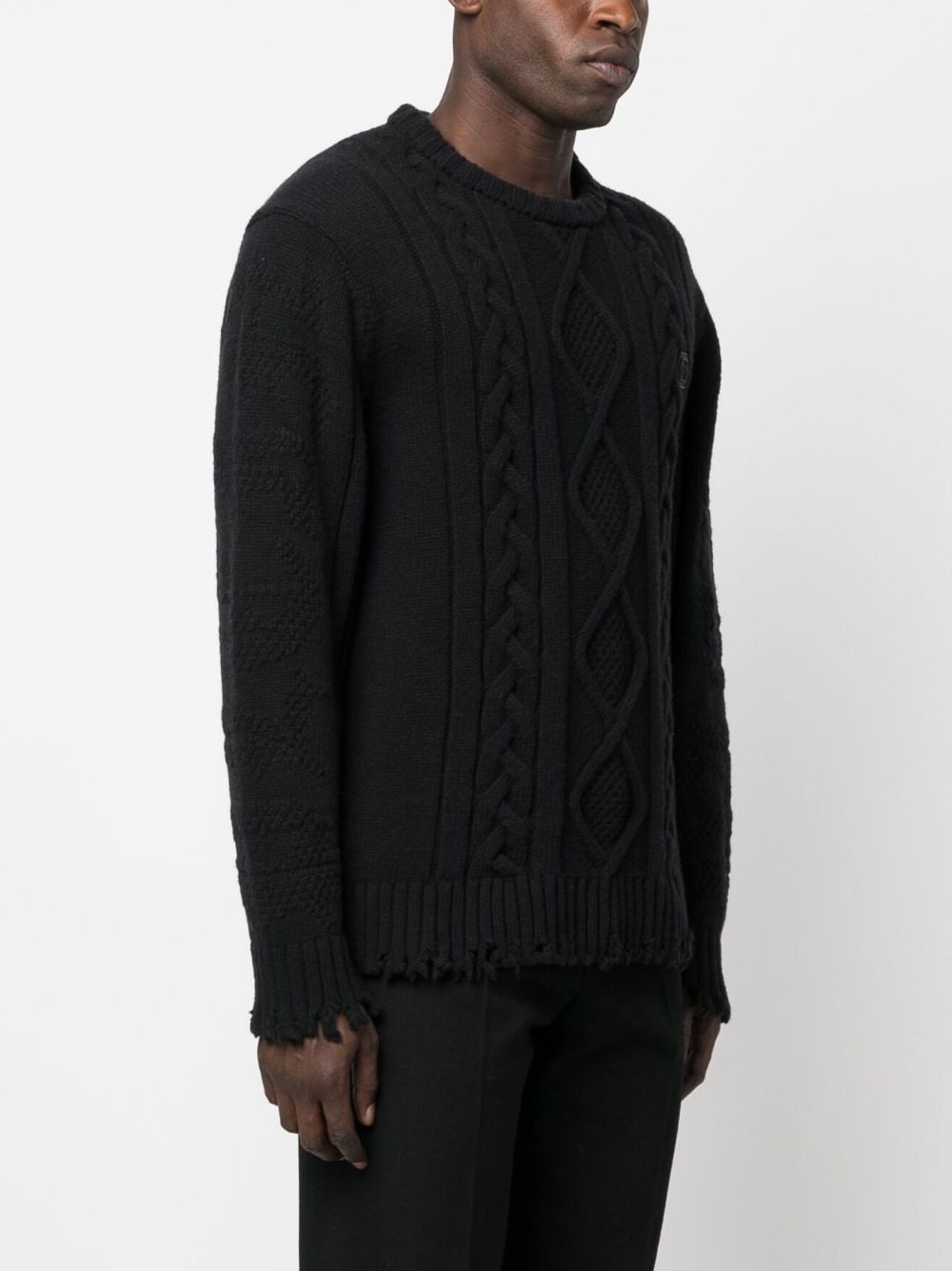 cable-knit distressed-finish jumper - 3