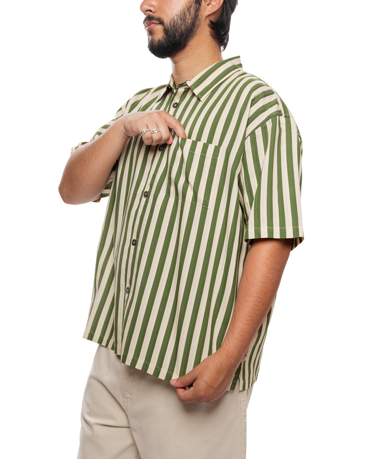 Flat Bottom Stripe Shirt 'Green' - 4