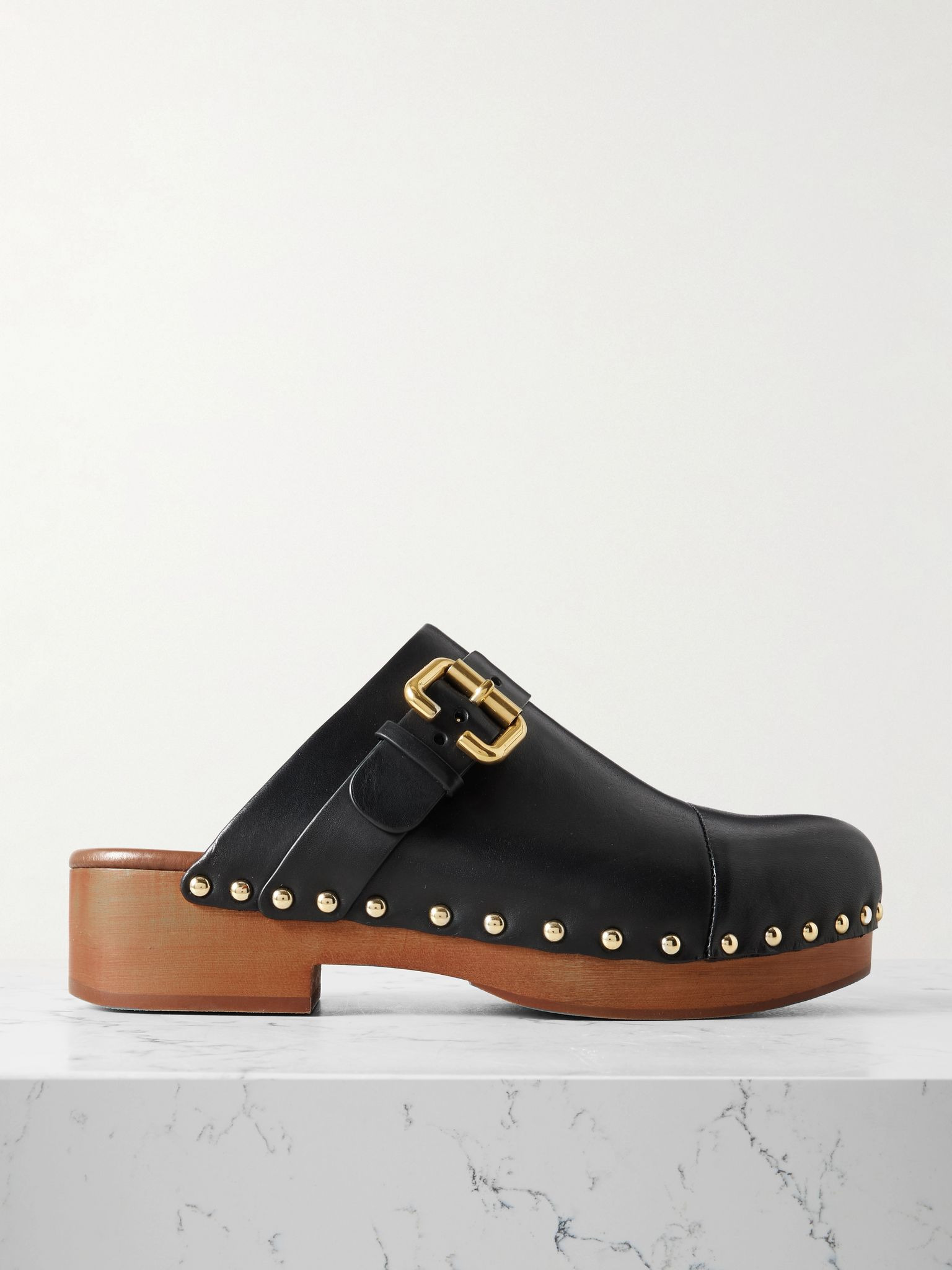 Jeannette embellished leather clogs Black - 1