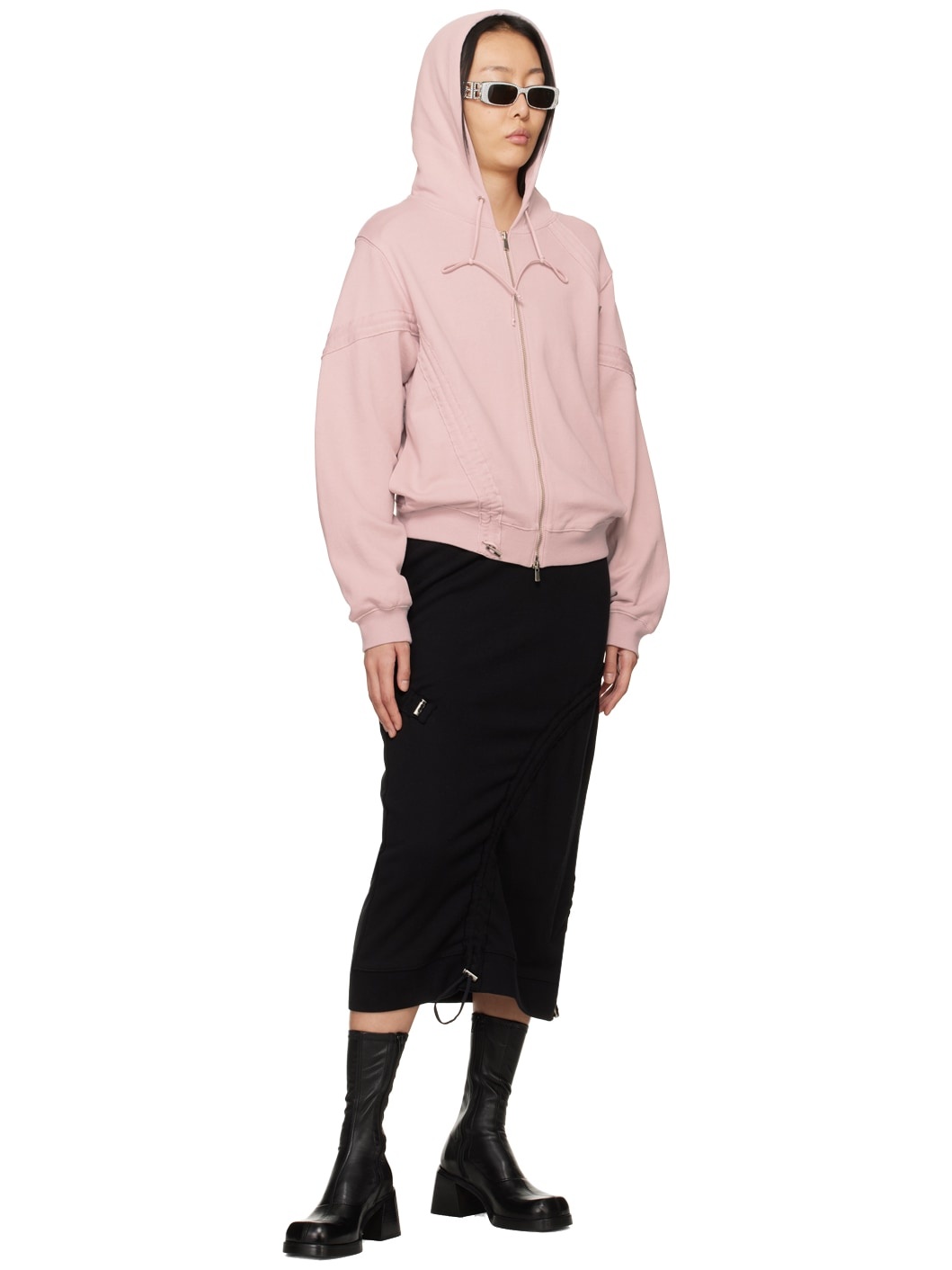 Black Shirring Midi Skirt - 4
