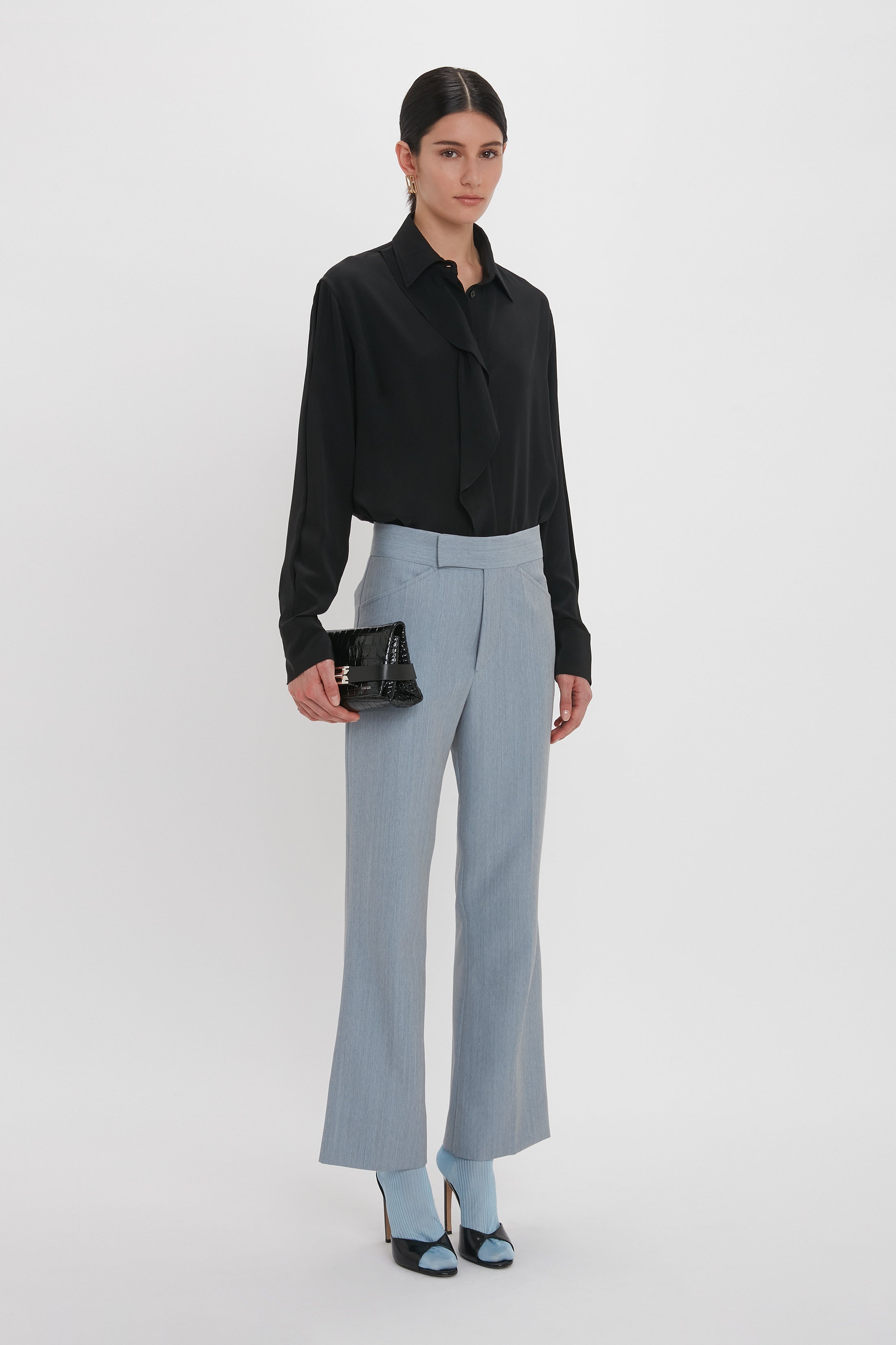 Exclusive Wide Cropped Flare Trouser In Marina - 6