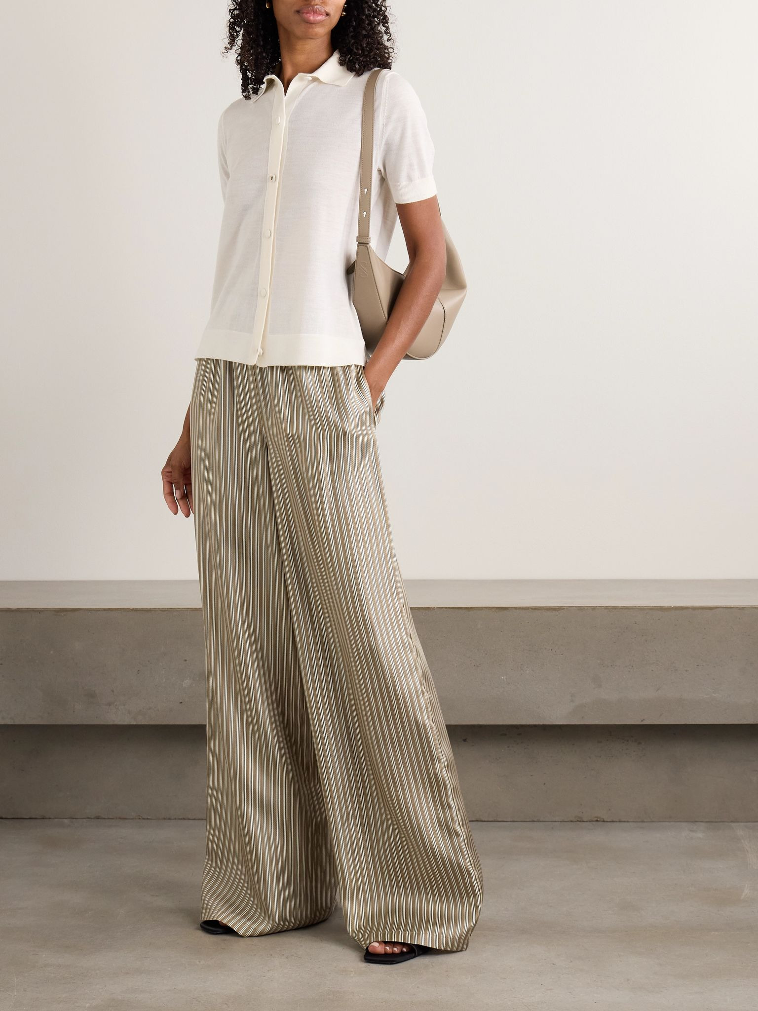 Ladino striped silk-twill wide-leg pants Brown - 2