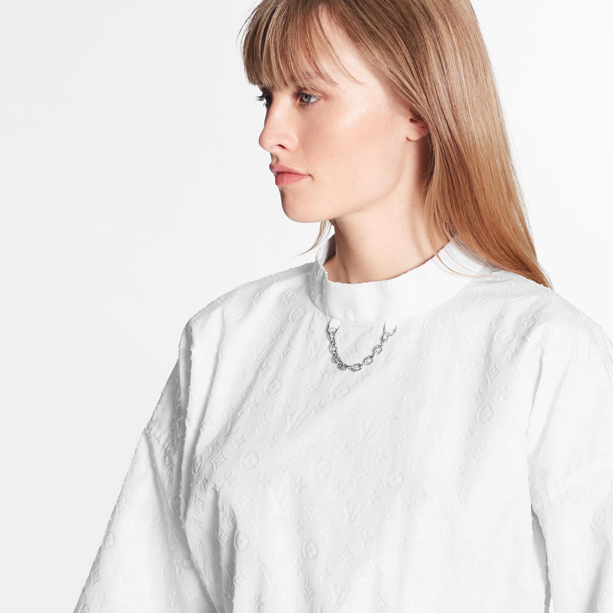 Boxy Monogram Cotton Poplin Blouse with Chain Detail - 5