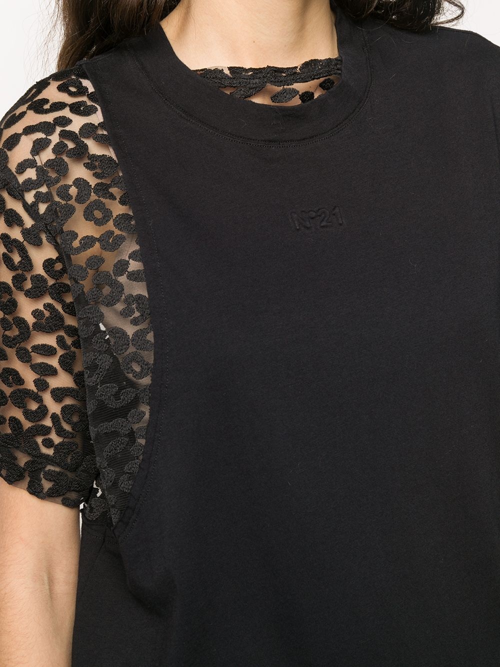 leopard print panel T-shirt - 5