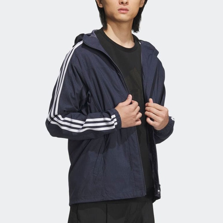 adidas Denim Look Regular Fit Stretch Woven Hooded Track Top 'Blue' IA9389 - 4