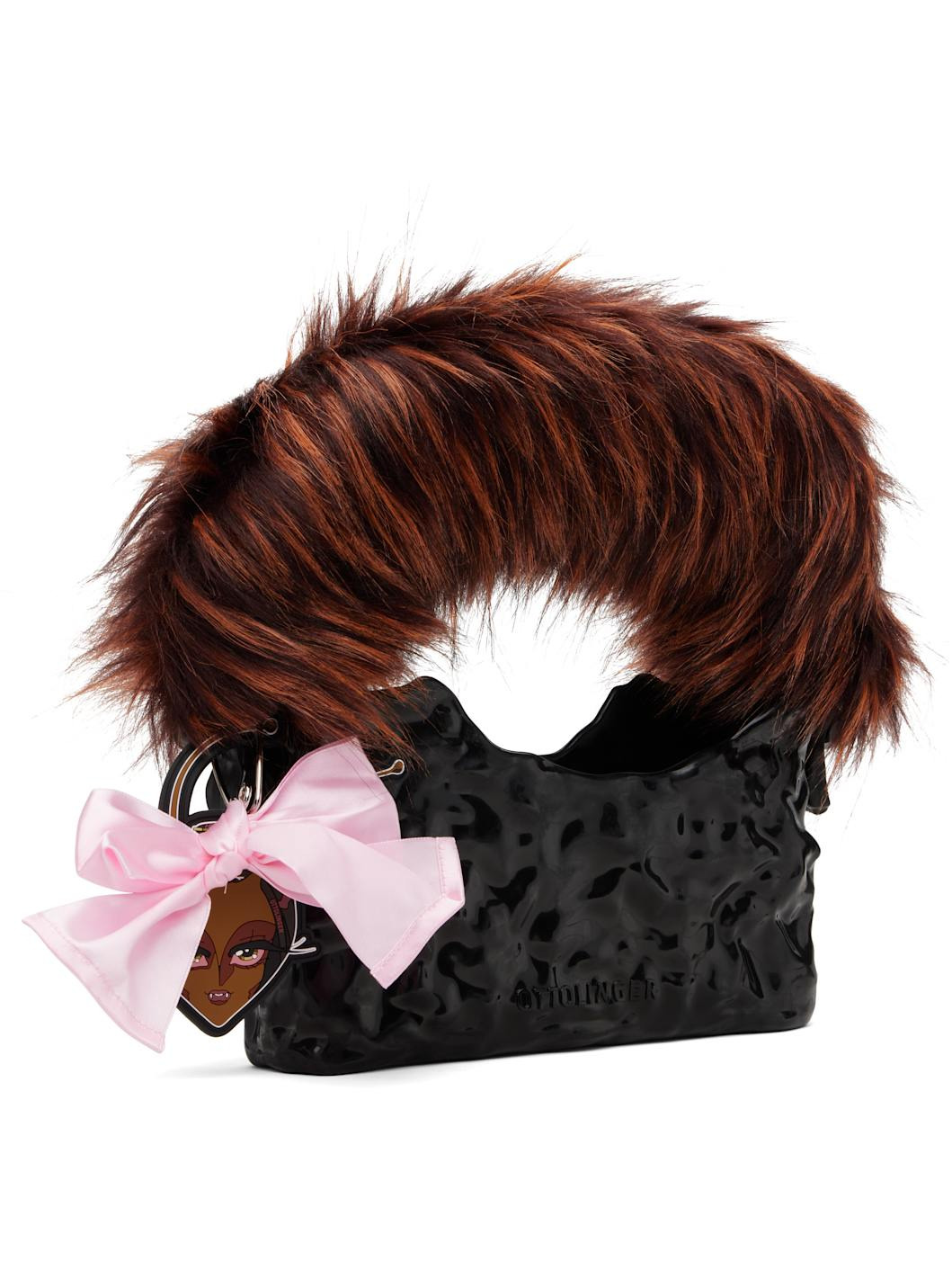 Black Furry Baguette Ceramic Bag - 2
