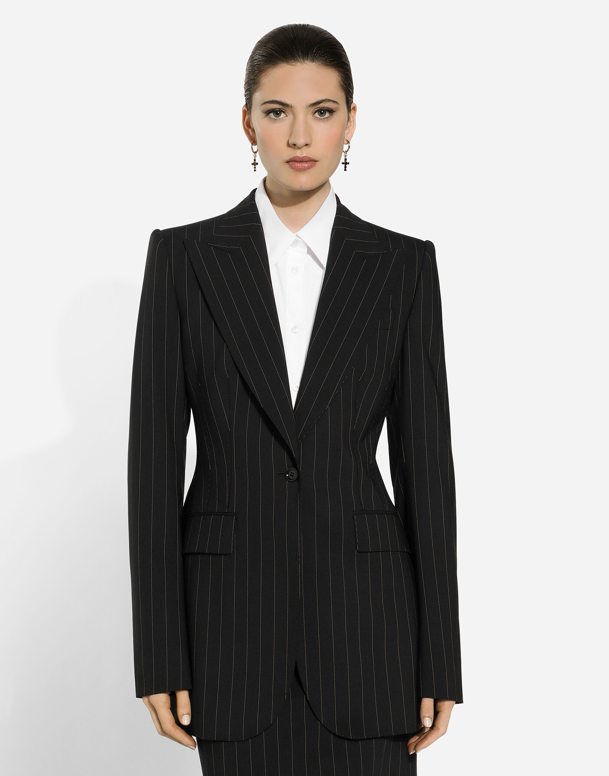 Single-breasted pinstripe wool Turlington jacket - 4