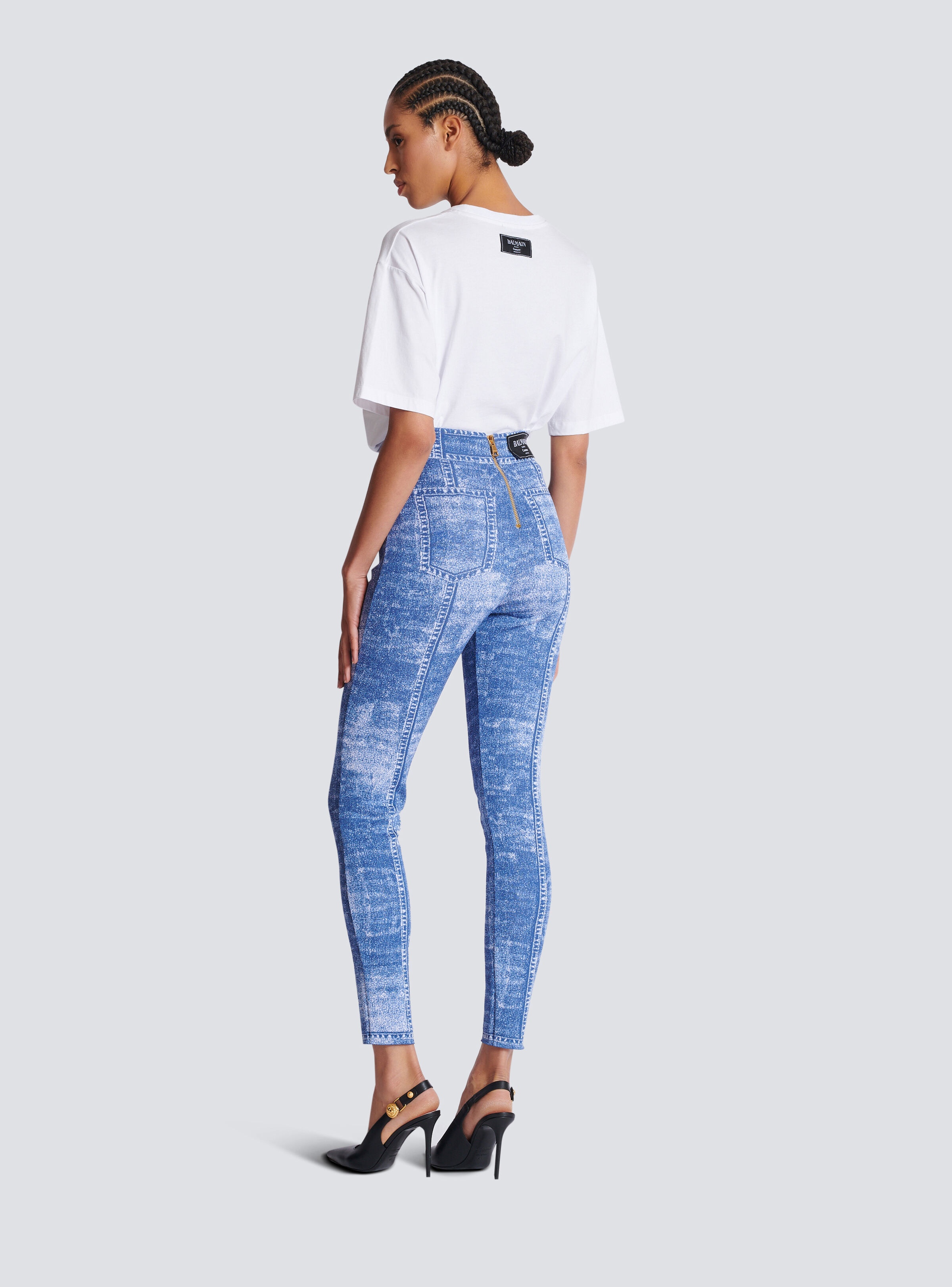Jacquard knit leggings with denim effect - 4