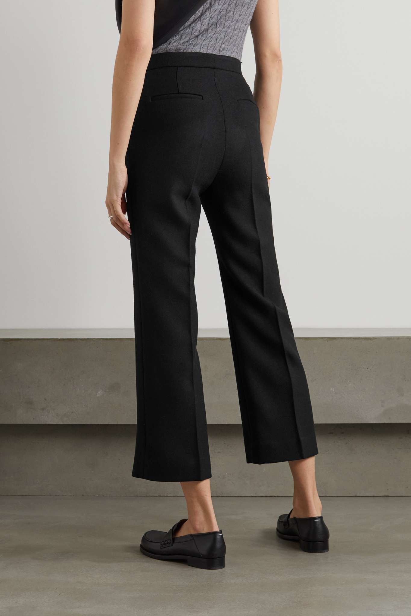 Cropped pleated wool-twill flared pants - 4