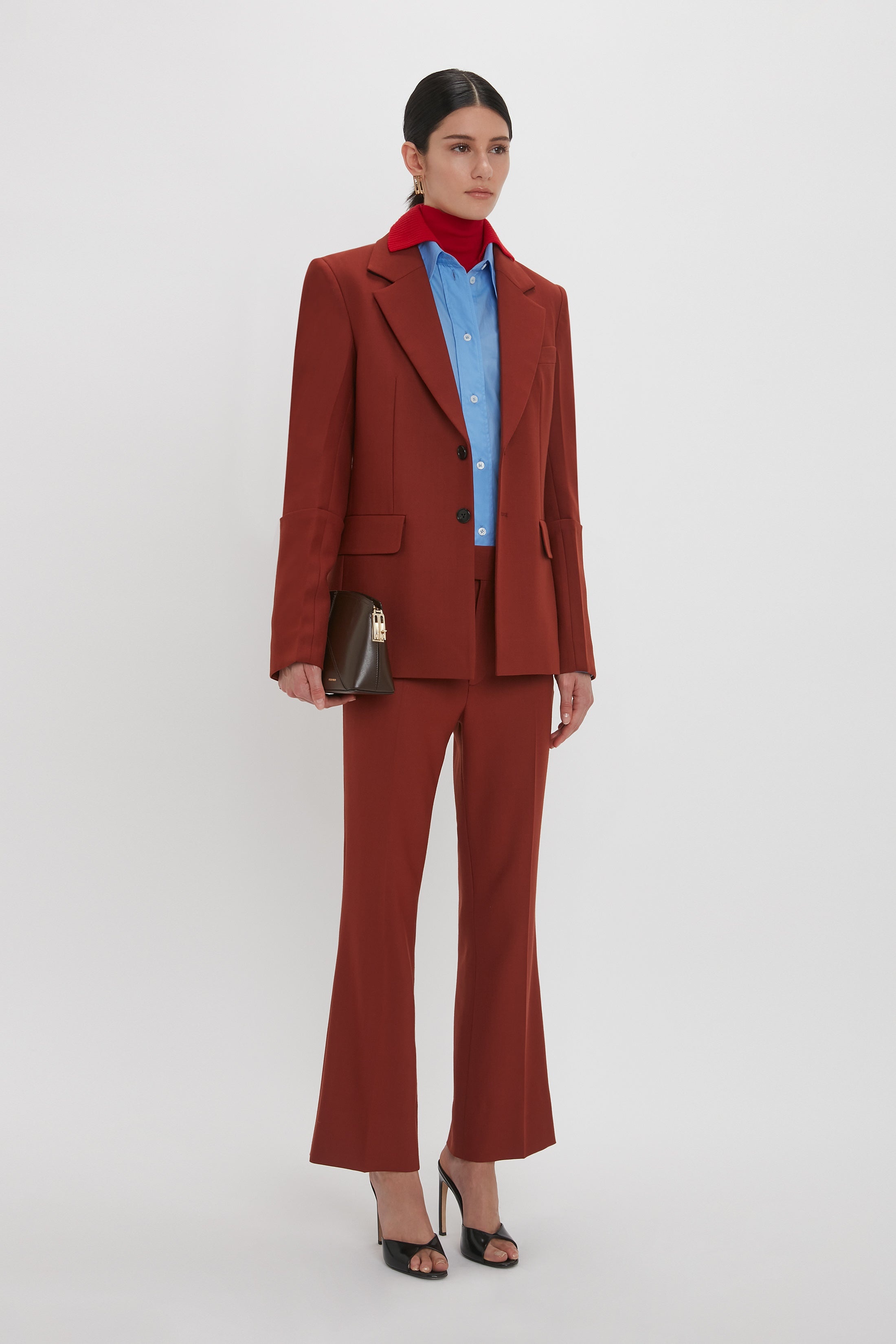 Wide Cropped Flare Trouser In Russet - 5