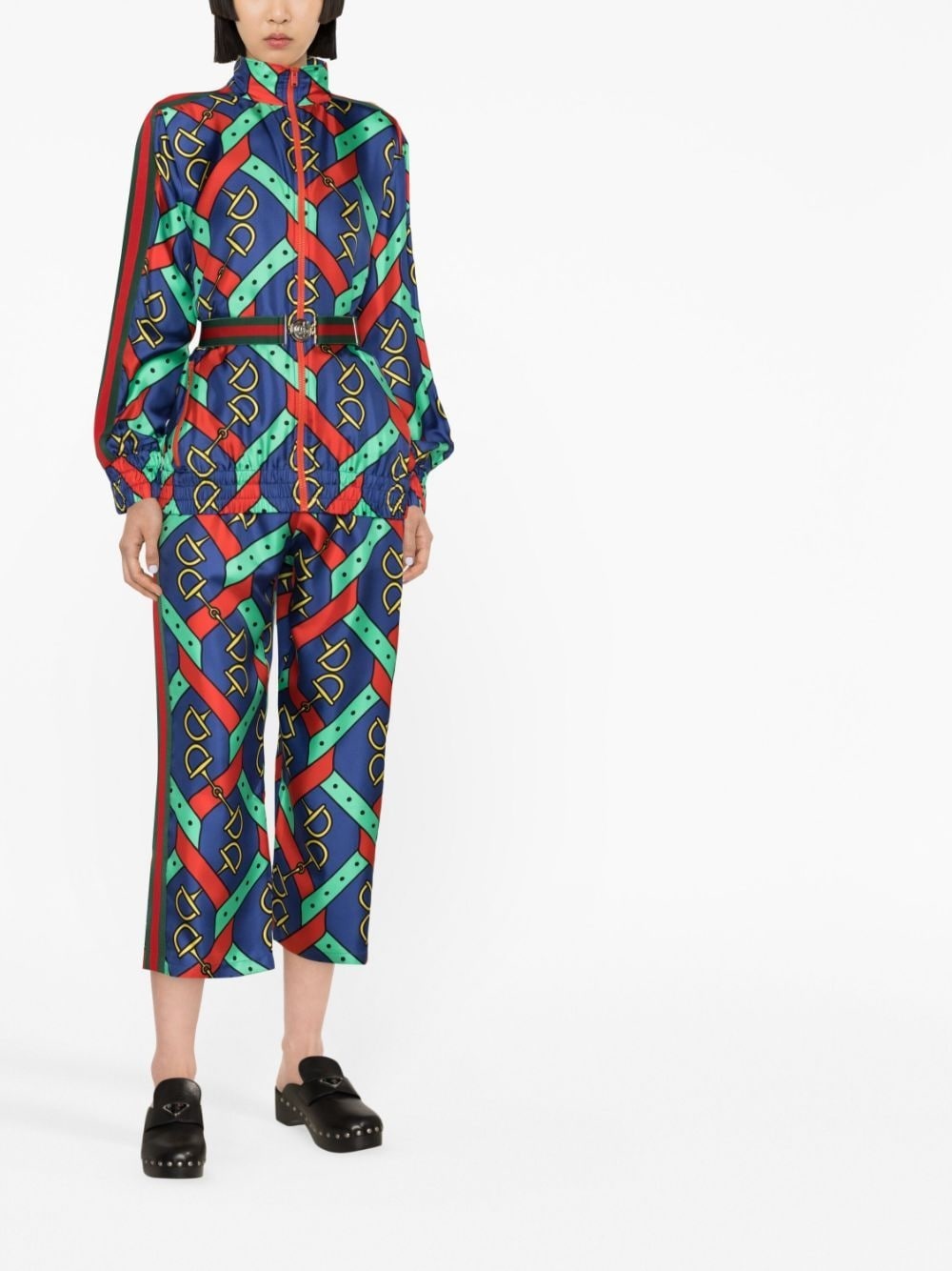 graphic-print silk cropped trousers - 2