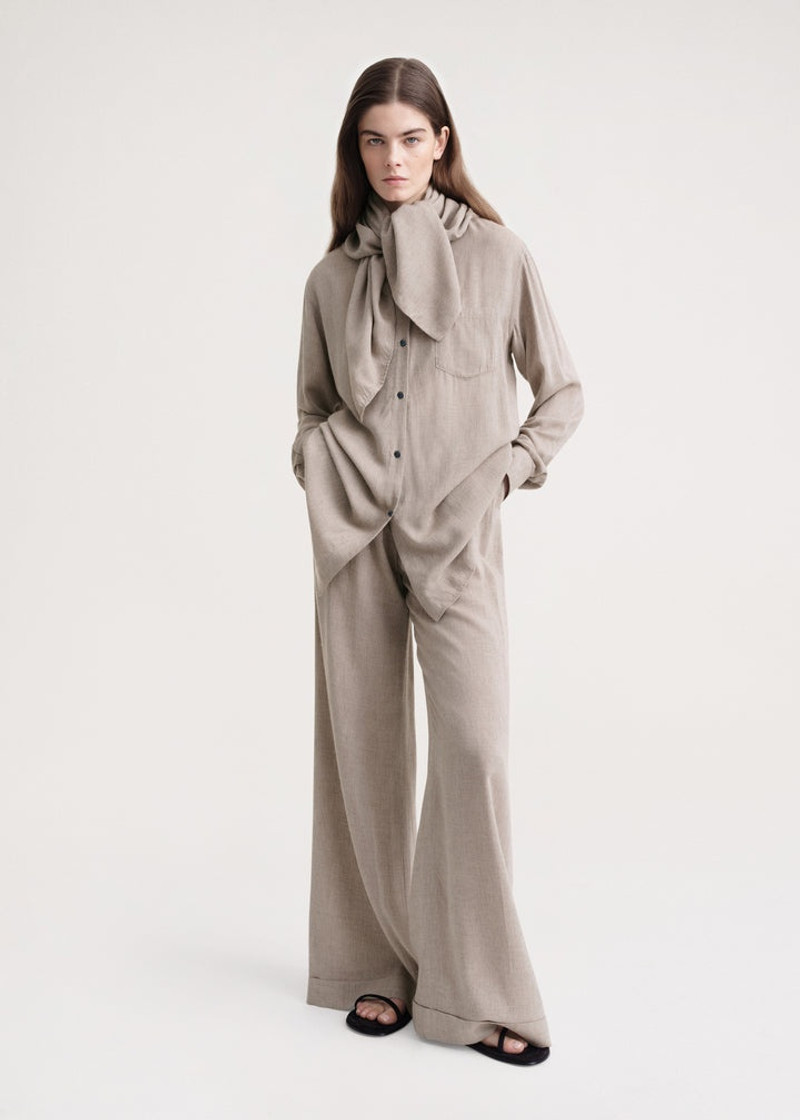 TOTEME Scarf-collar fluid shirt light brown mélange outlook