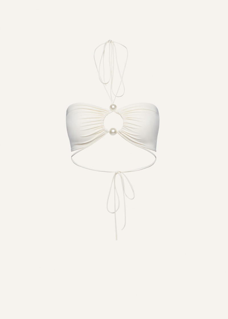 Halterneck pearl bandeau top in cream - 1