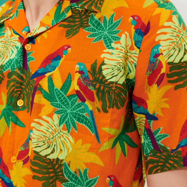 Men Bowling Shirt Linen and Cotton 1998 Les Perroquets - 6