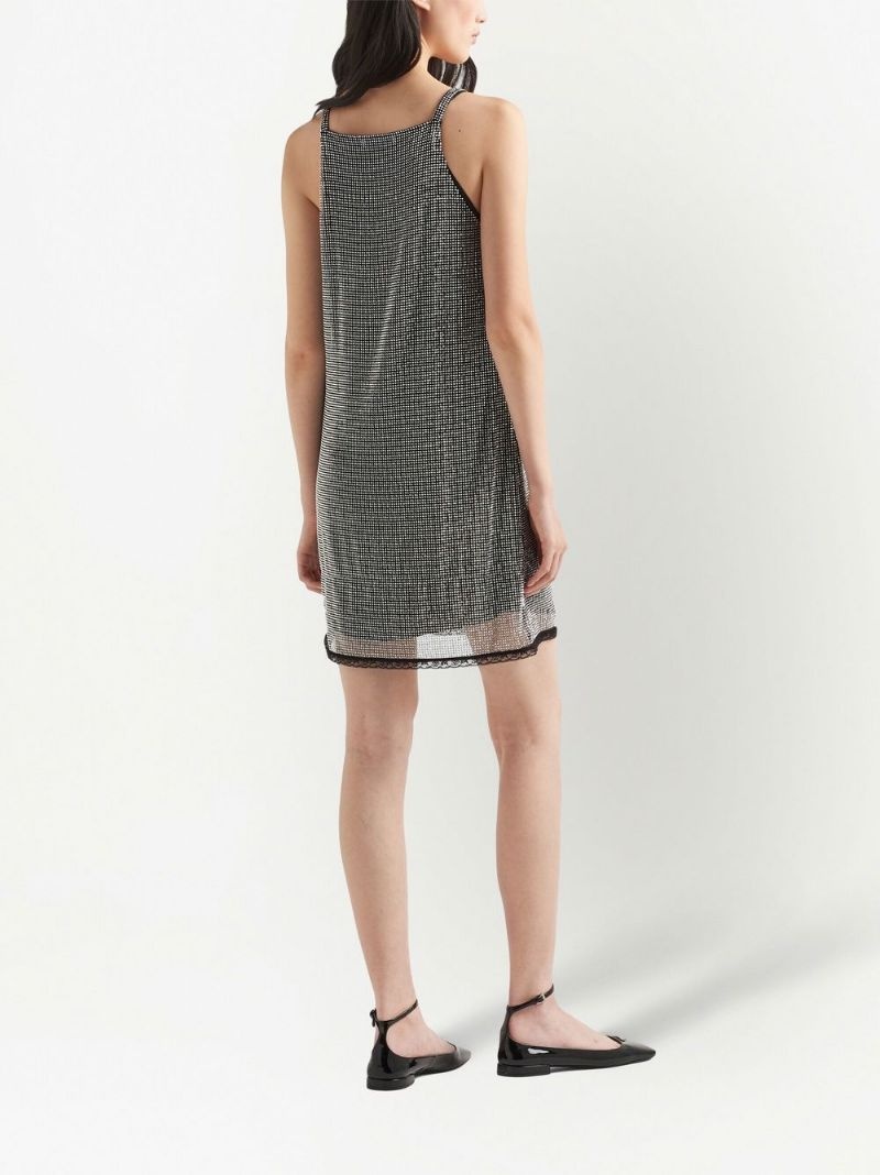 embroidered rhinestone mesh dress - 3