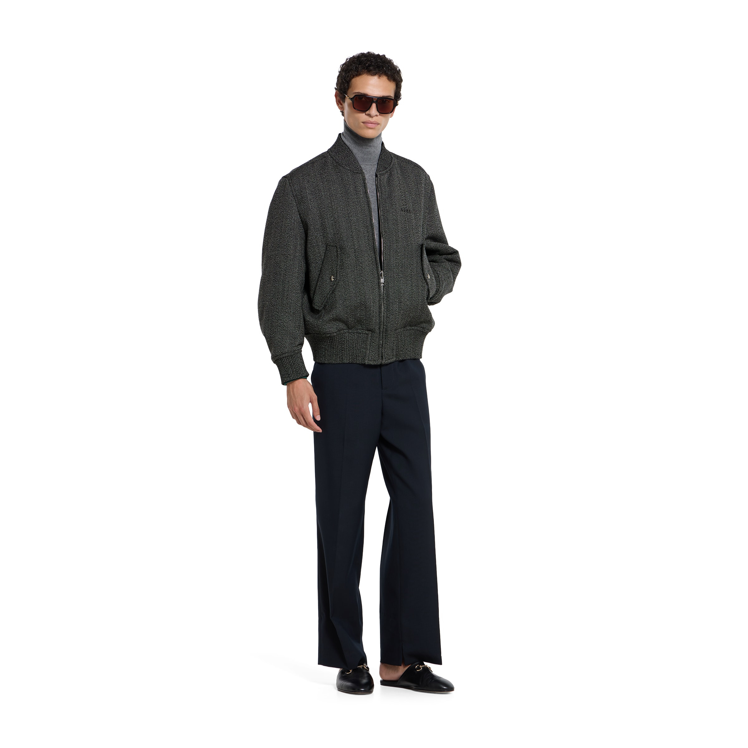 Herringbone wool mouliné bomber jacket - 2