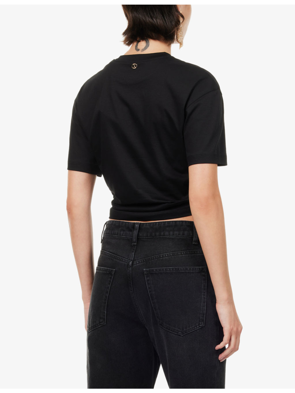 Ring-embellished cropped cotton-jersey T-shirt - 4
