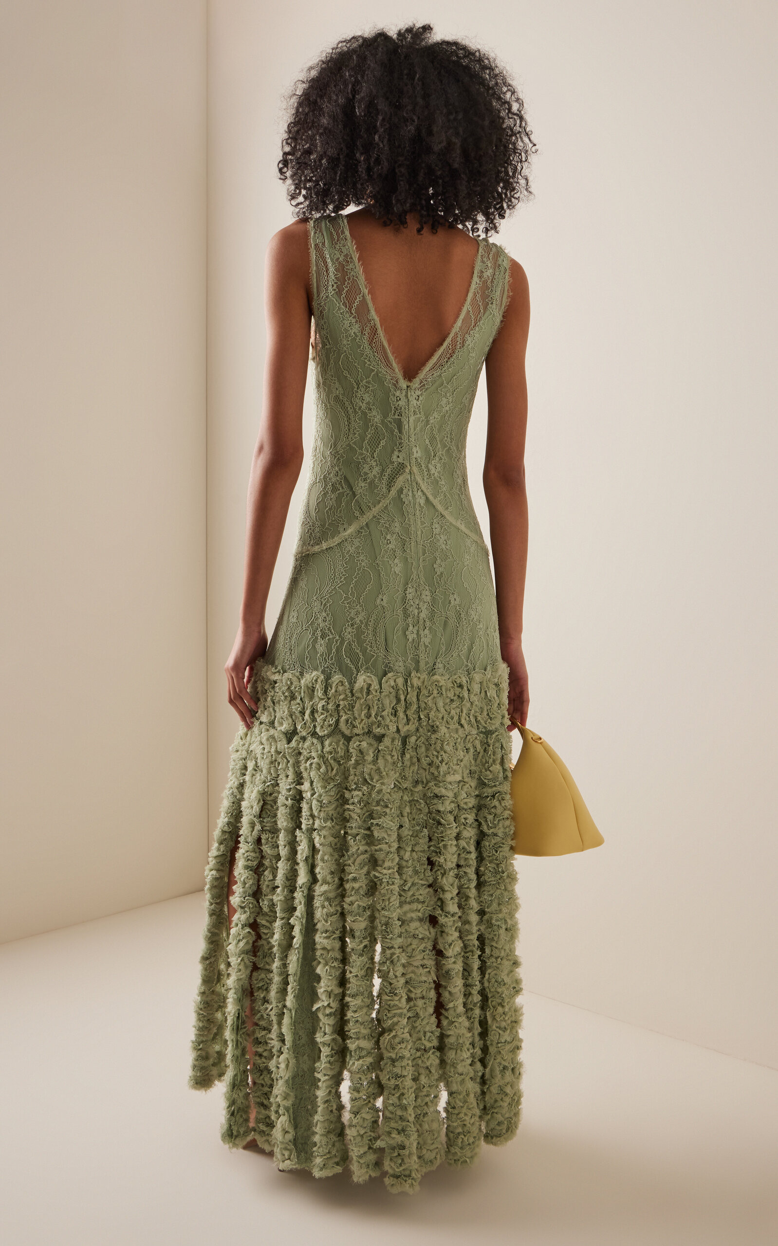 Jeysa Ruffled-Fringe Lace Maxi Dress green - 4