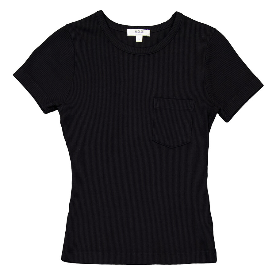 Agolde Ladies Black Arlo Rib Pocket Tee - 5