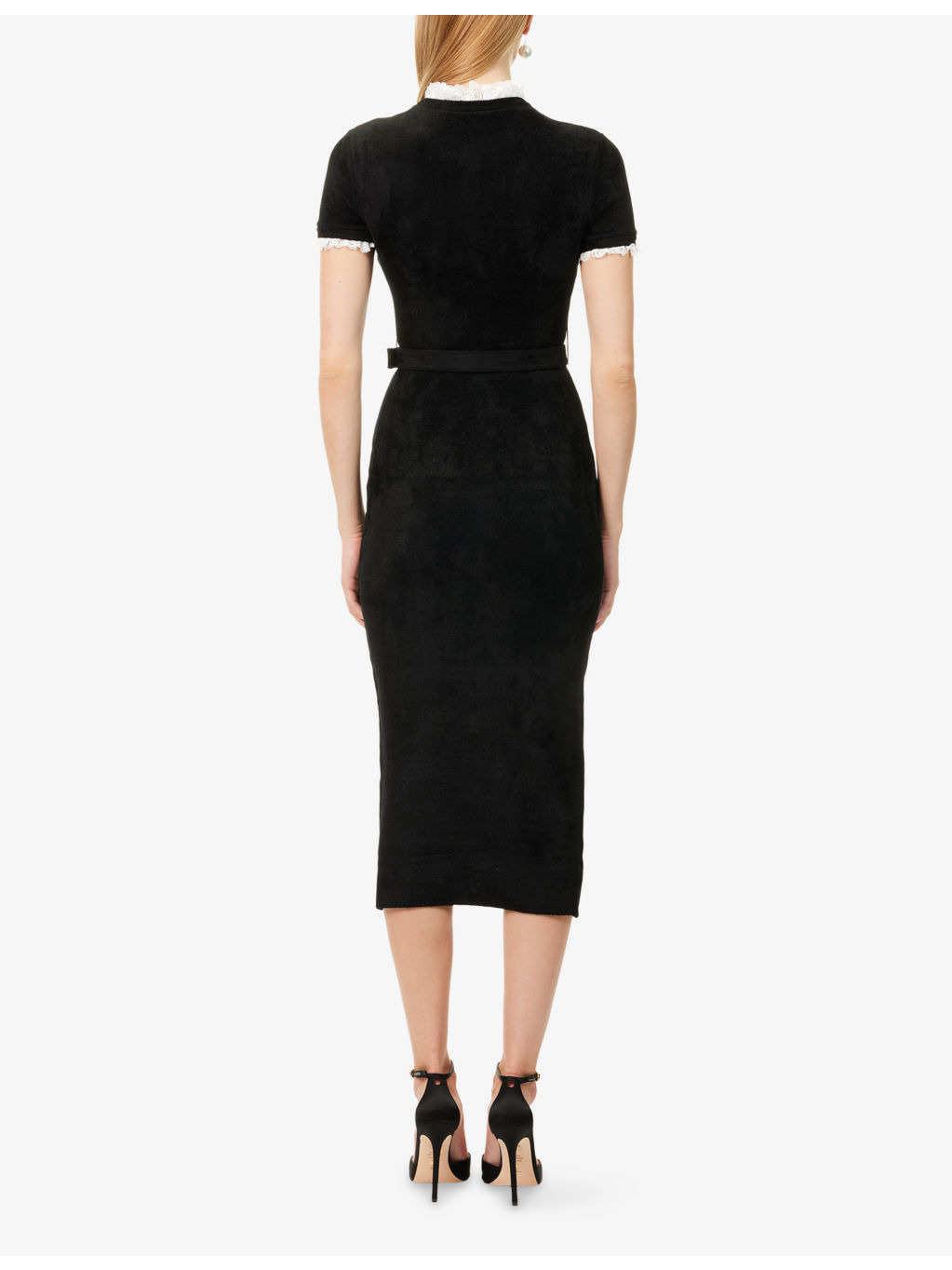 Crystal-Embellished Lace-Trim Chenille-Knit Midi Dress - 4