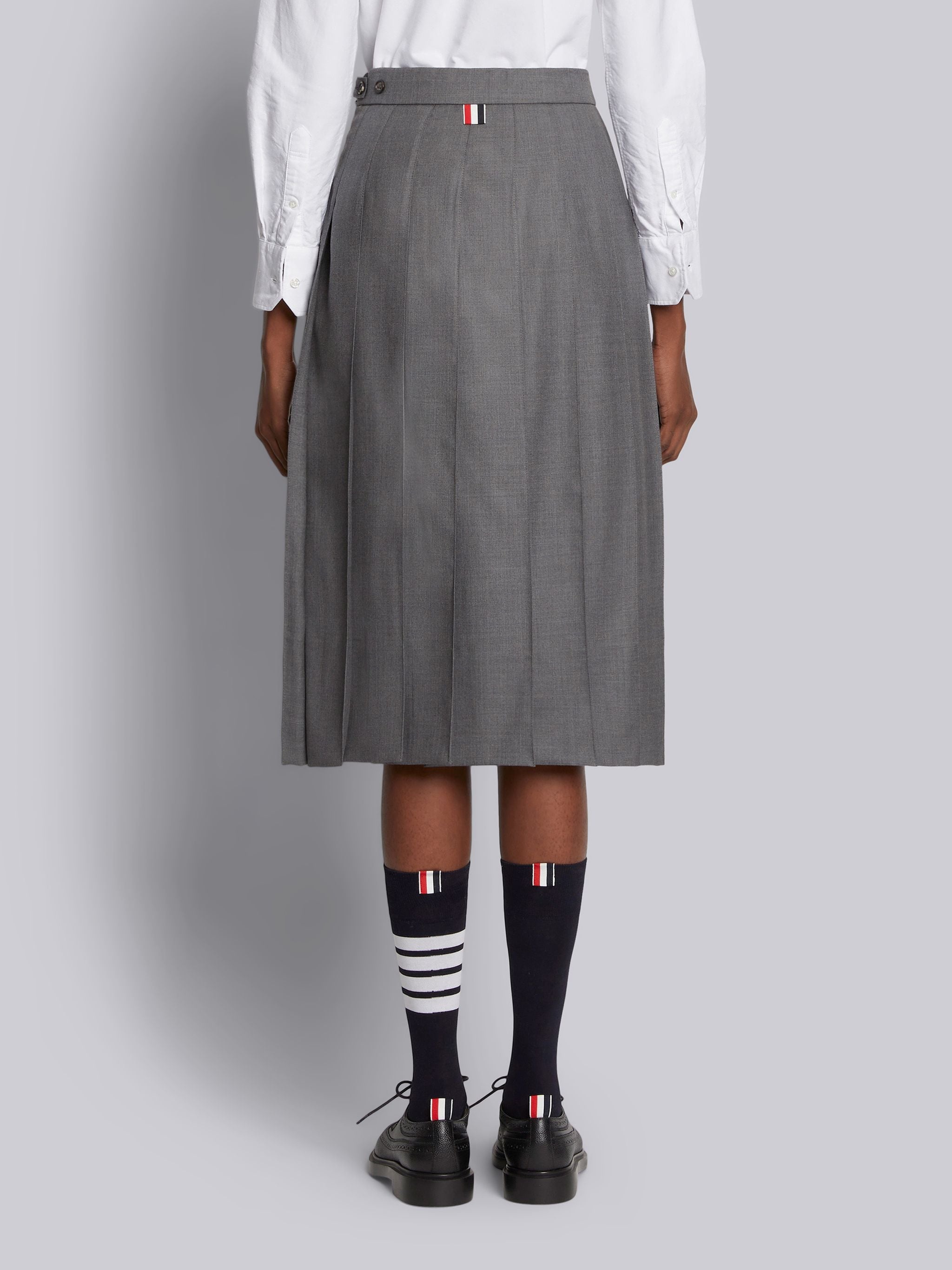 Medium Grey Super 120's Twill Dropped Back Below-the-knee Pleated Skirt - 3