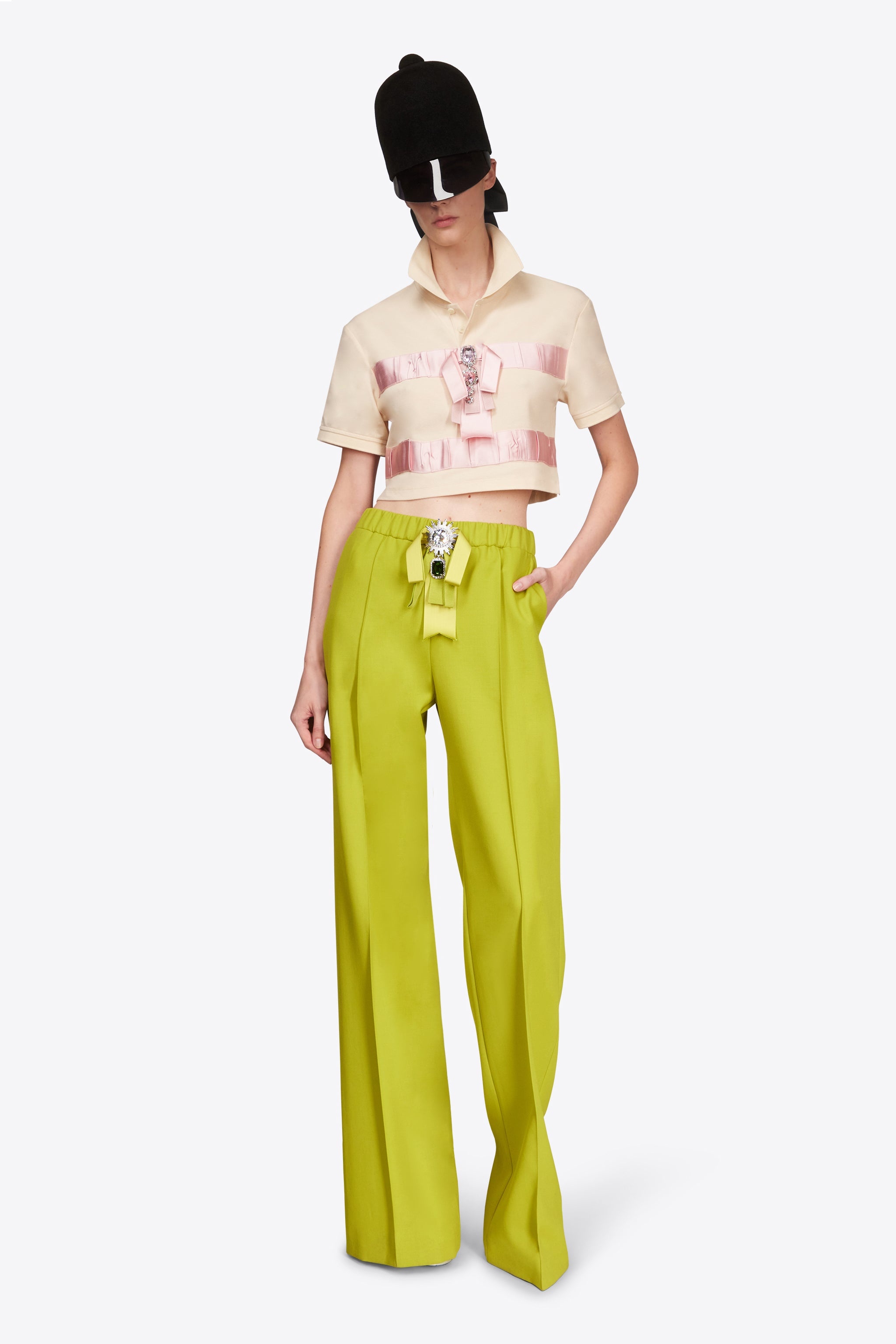 CRYSTAL EMBELLISHED BOW CROPPED POLO - 3