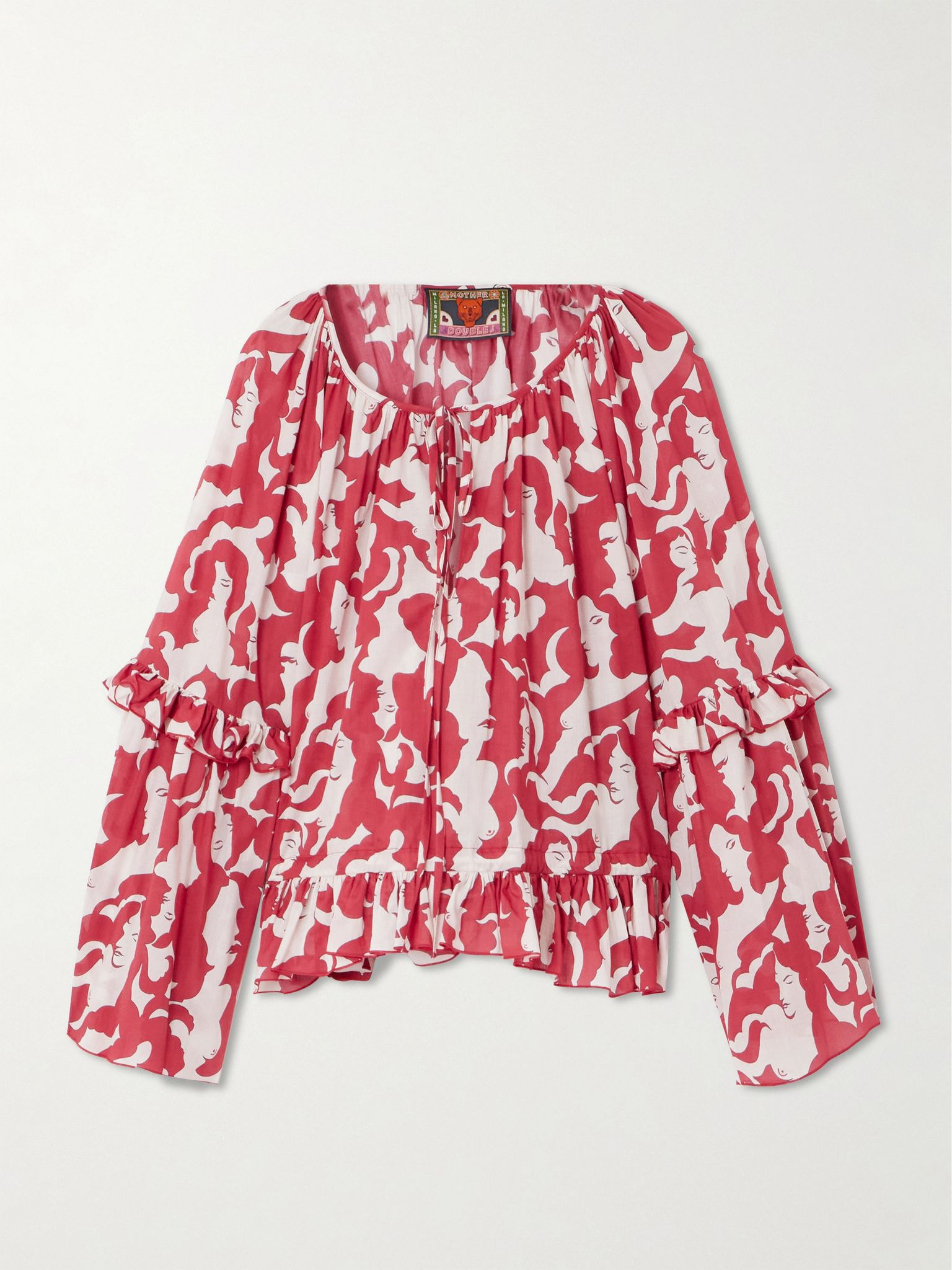 + MOTHER ruffled printed cotton top Red - 1